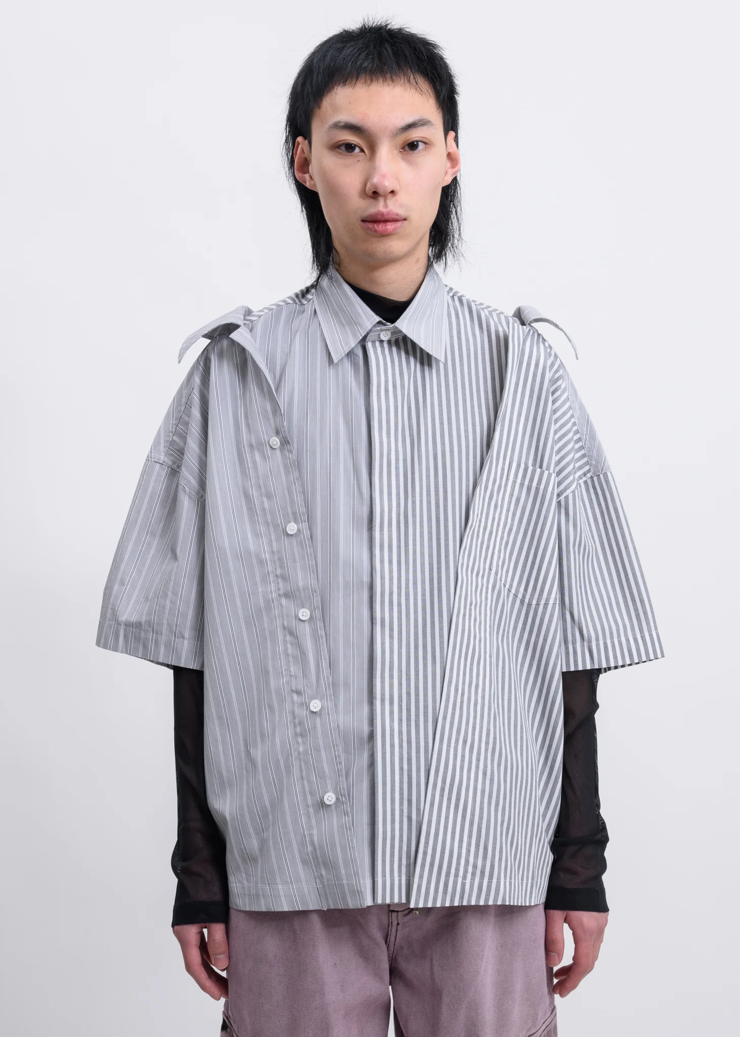 Grey 2-In-1 Draped Stripe Shirt
