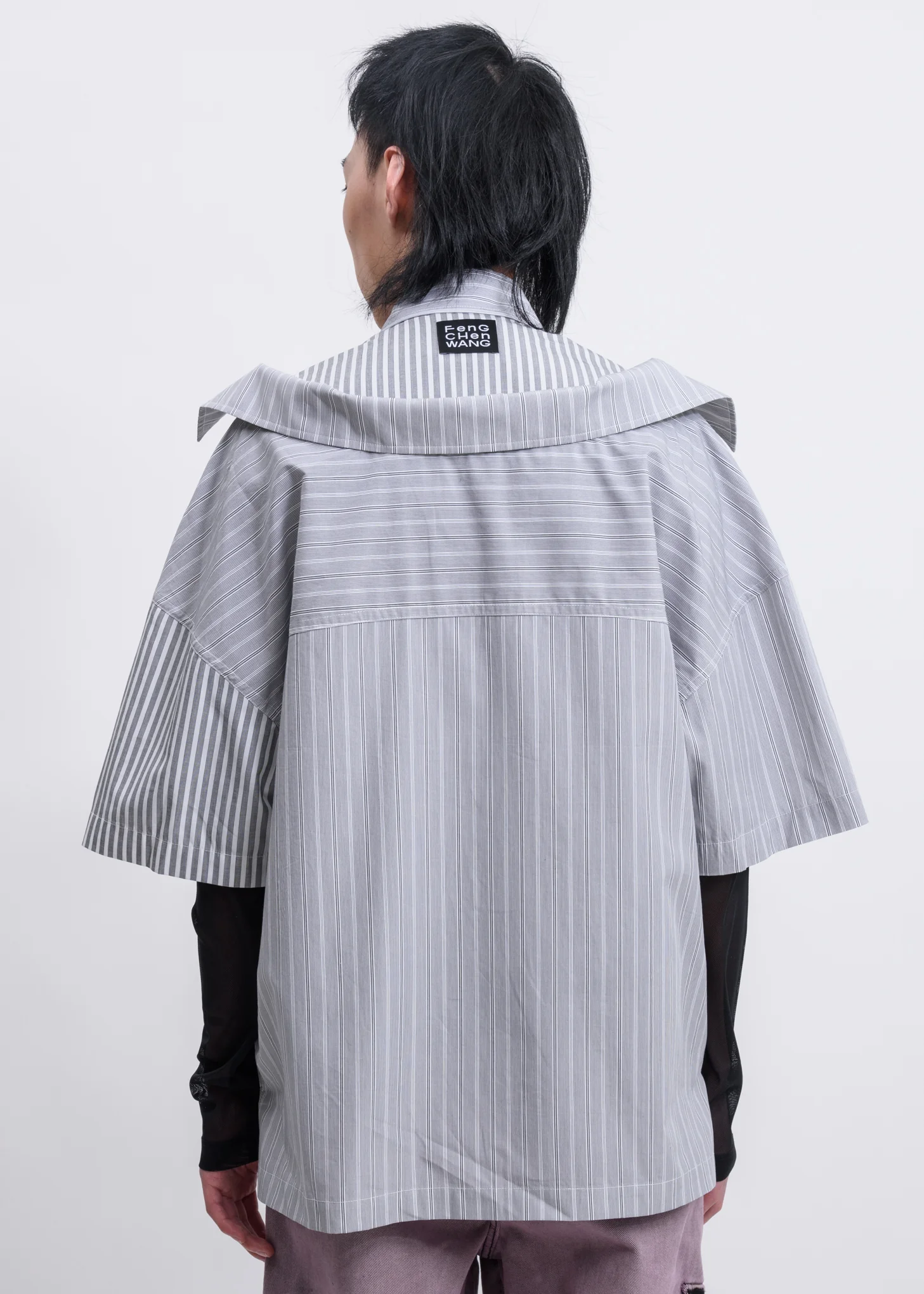 Grey 2-In-1 Draped Stripe Shirt - Image 2
