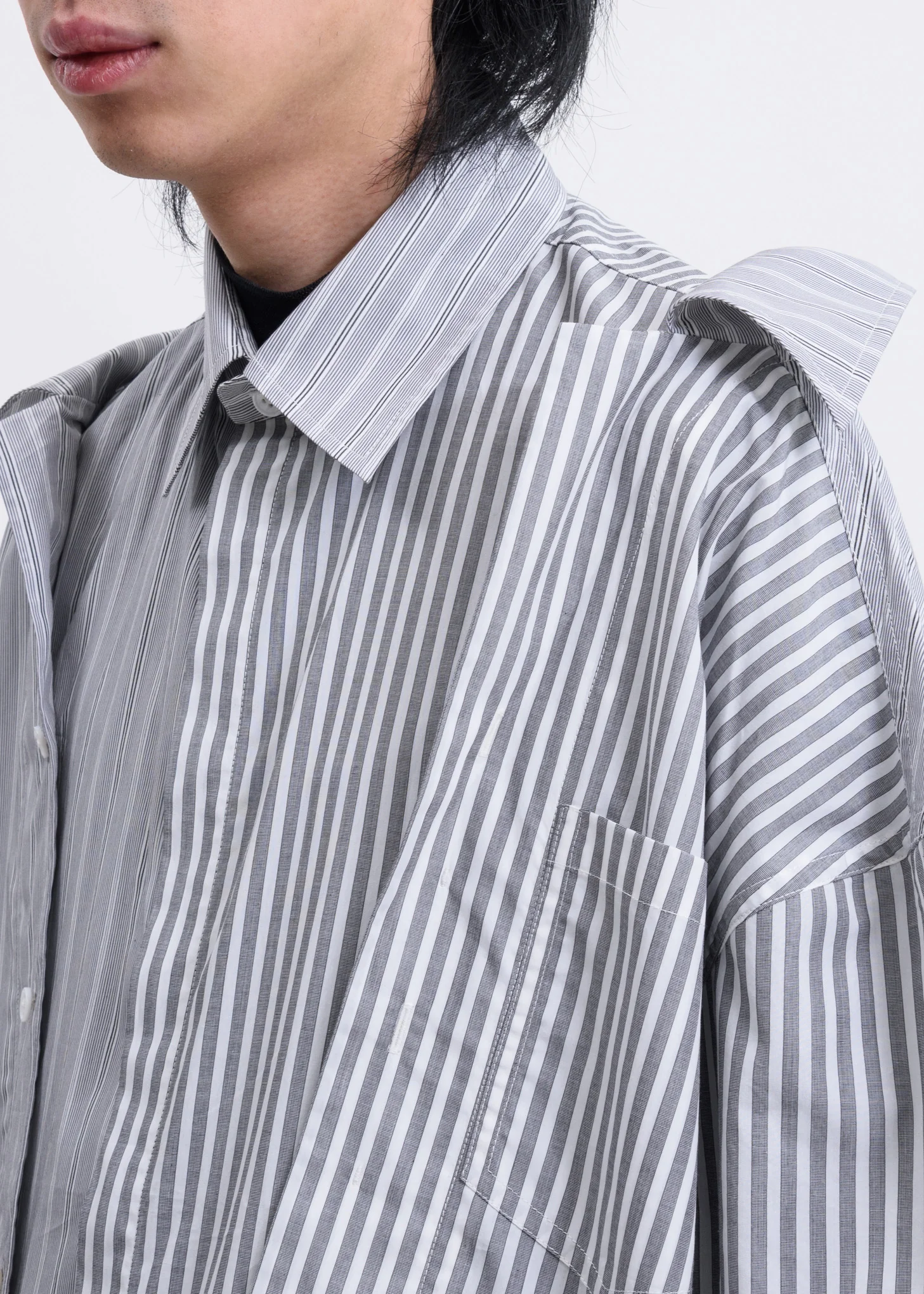 Grey 2-In-1 Draped Stripe Shirt - Image 3