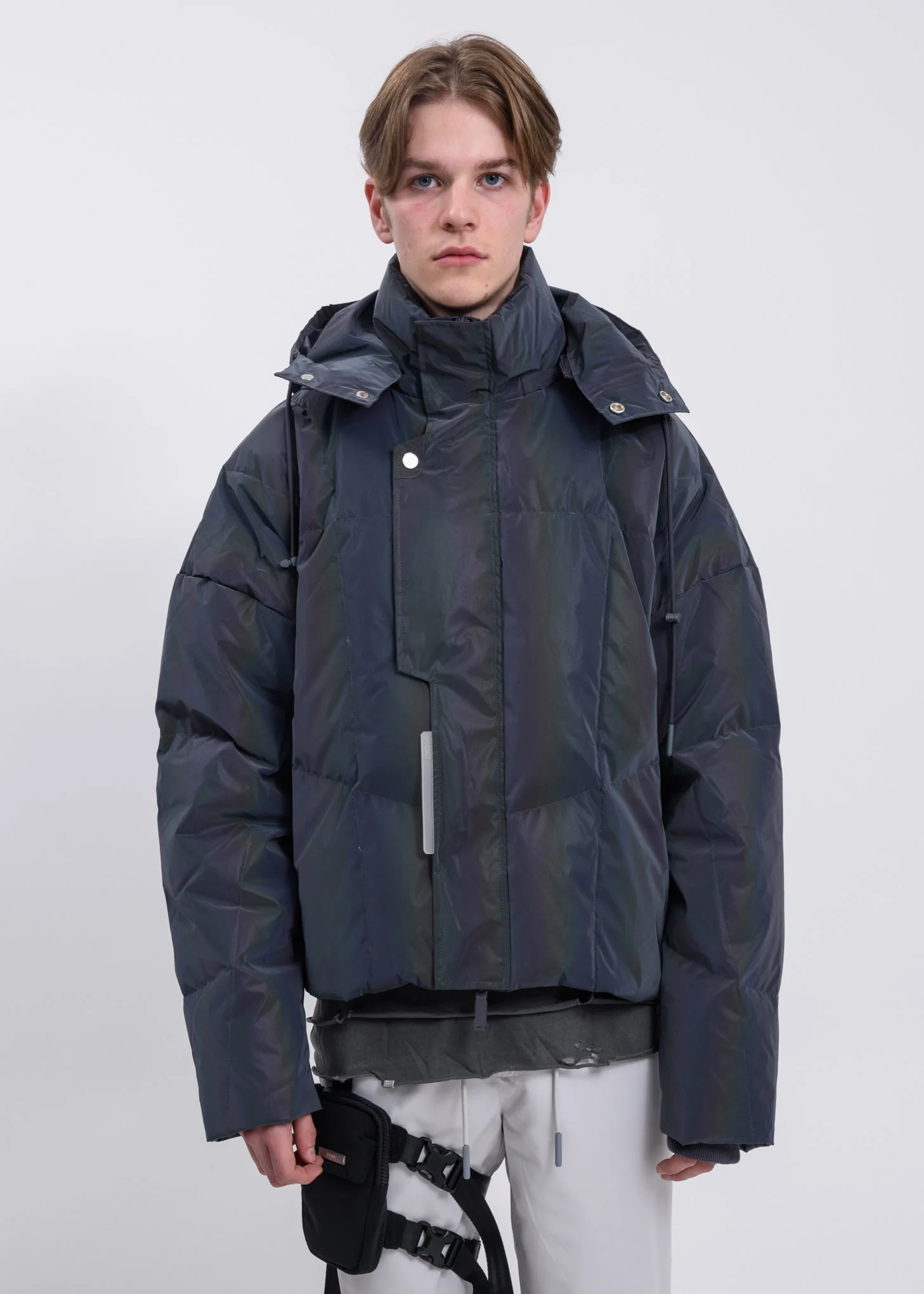 Grey 3M Reflective Hooded Down Jacket