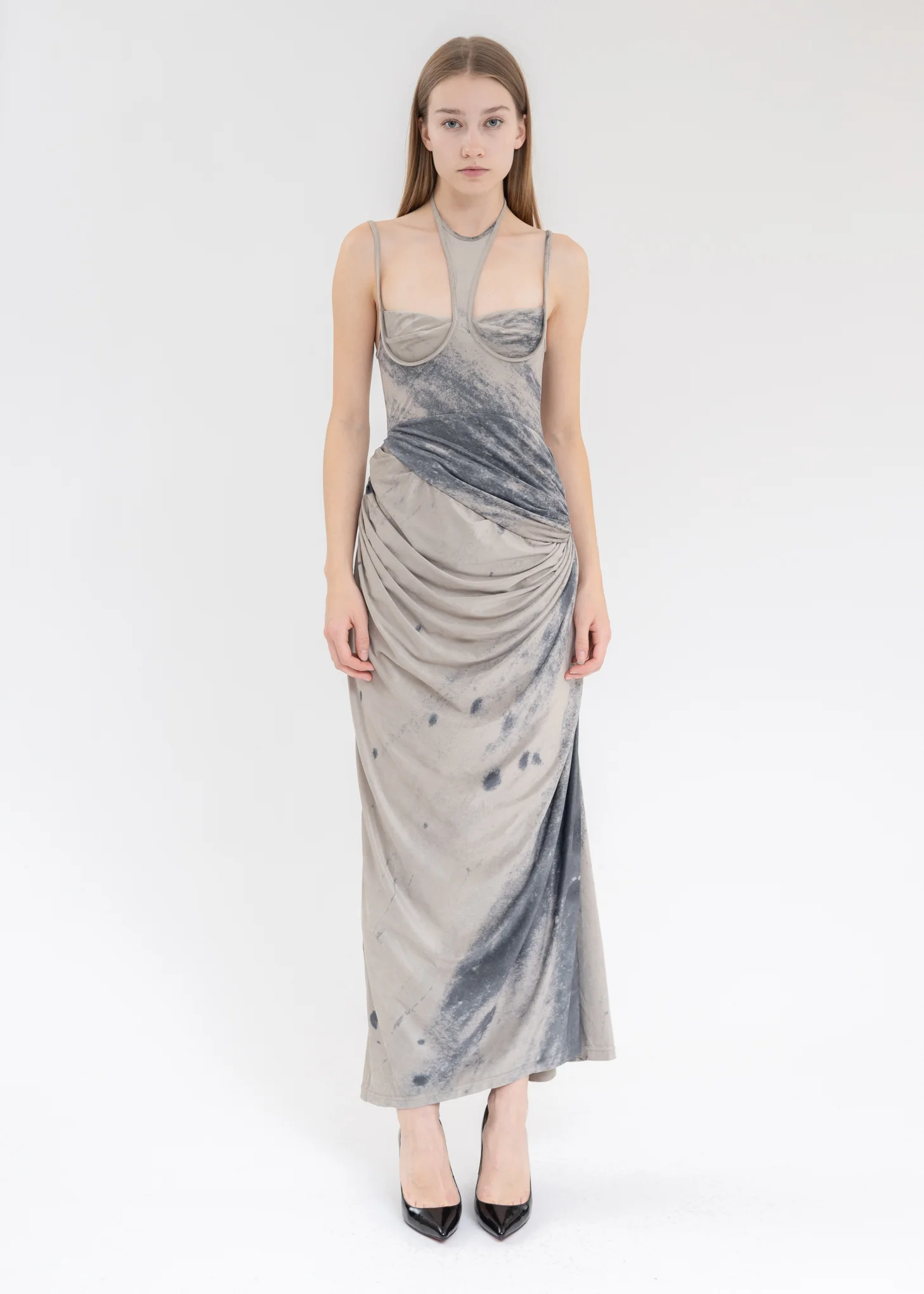 Grey And Black Halter Dress