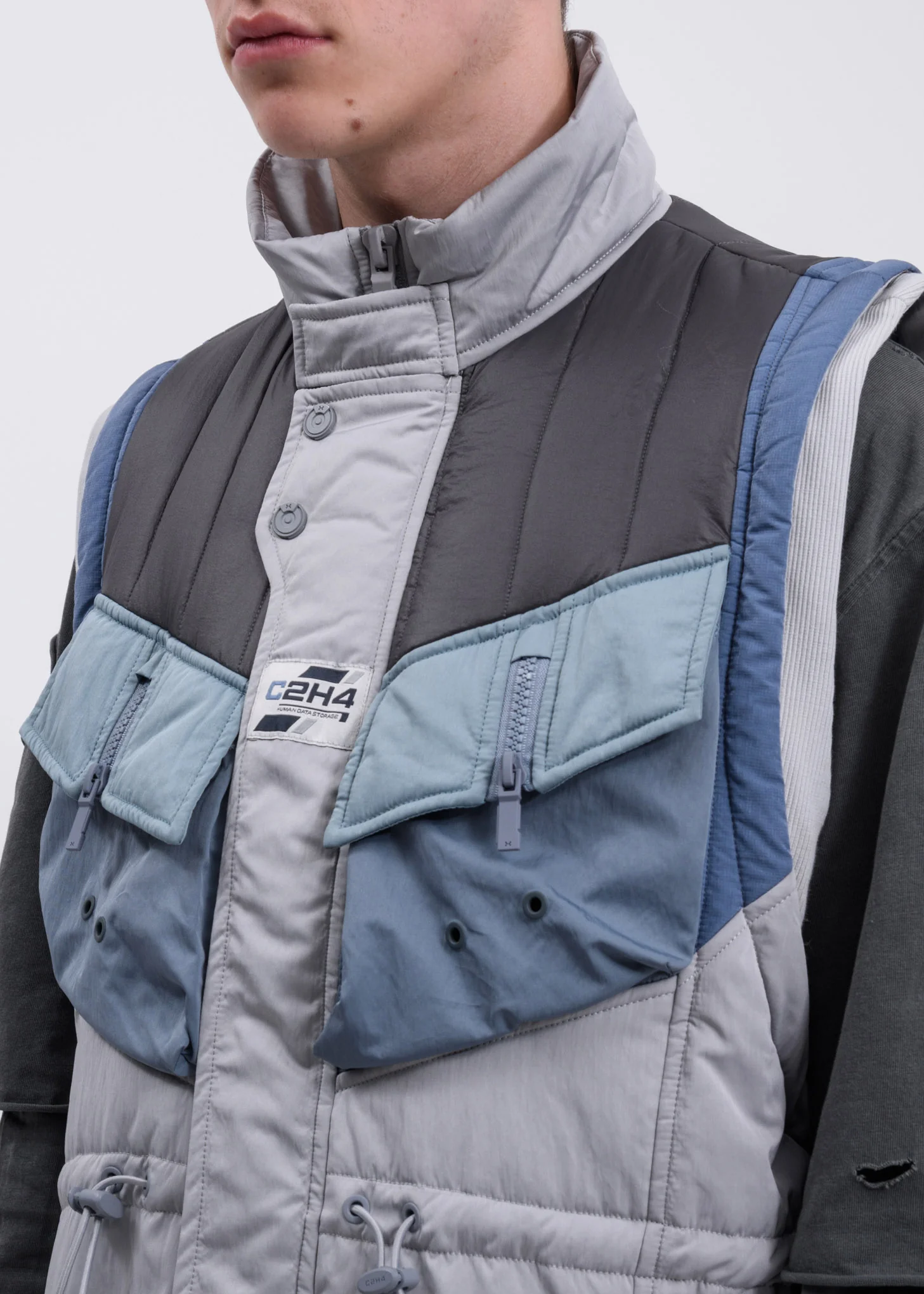 Grey And Blue Memory Supervisor Panelled Quilted Gilet Vest - Image 2