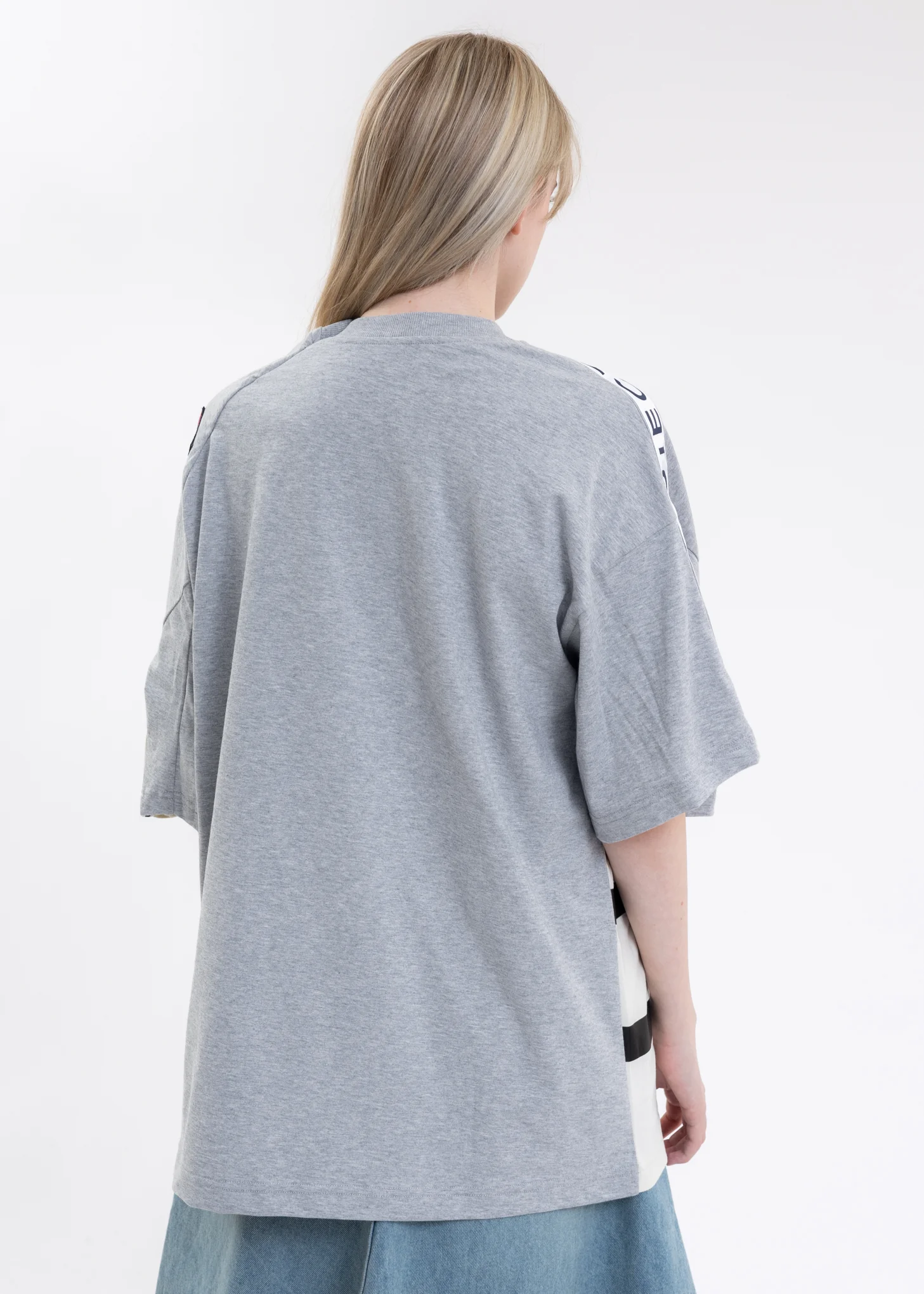 Grey And Ecru Y/PROJECT X FILA REVERSIBLE STRIPE T-Shirt - Image 8