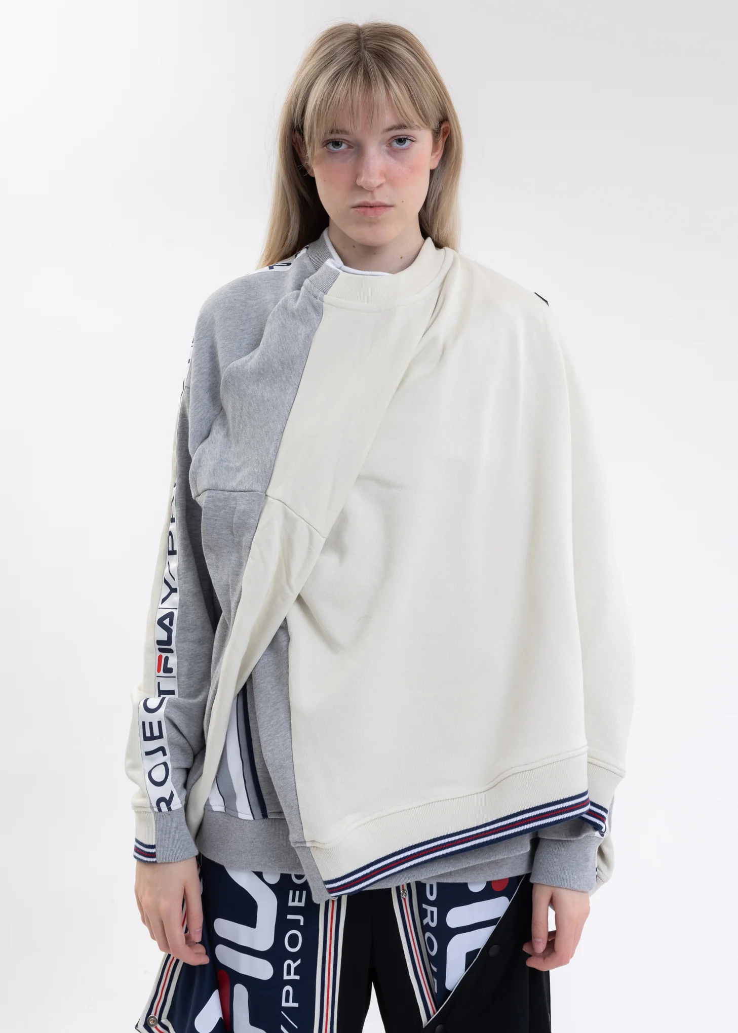 Grey And Ecru Y/PROJECT X FILA REVERSIBLE Sweater