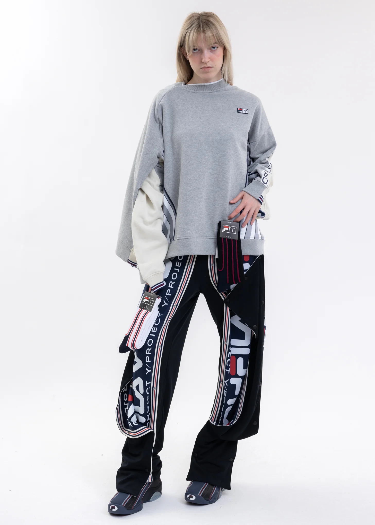 Grey And Ecru Y/PROJECT X FILA REVERSIBLE Sweater - Image 10