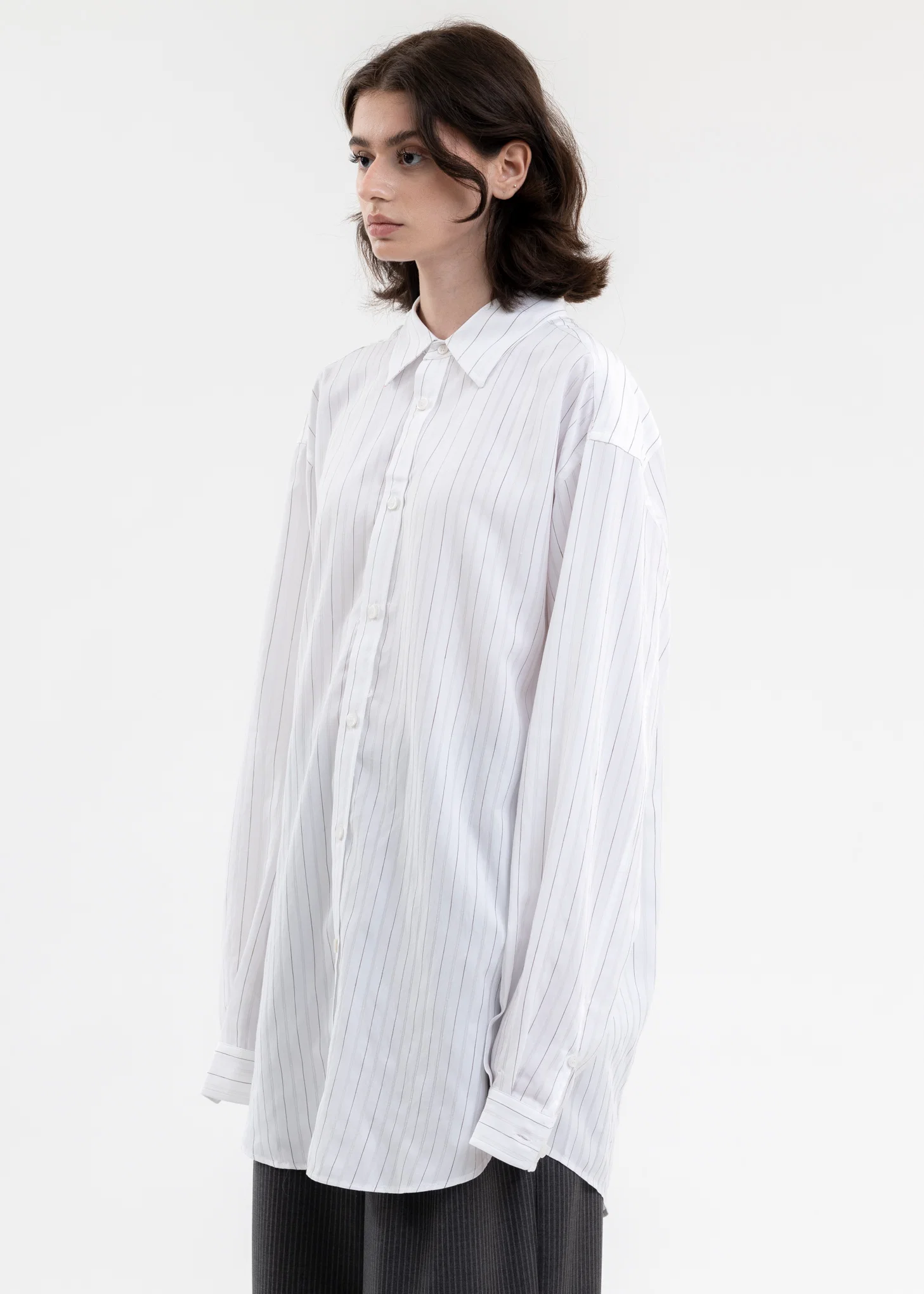 Grey And White Chunky Stripes Buttoned Shirt - Image 3