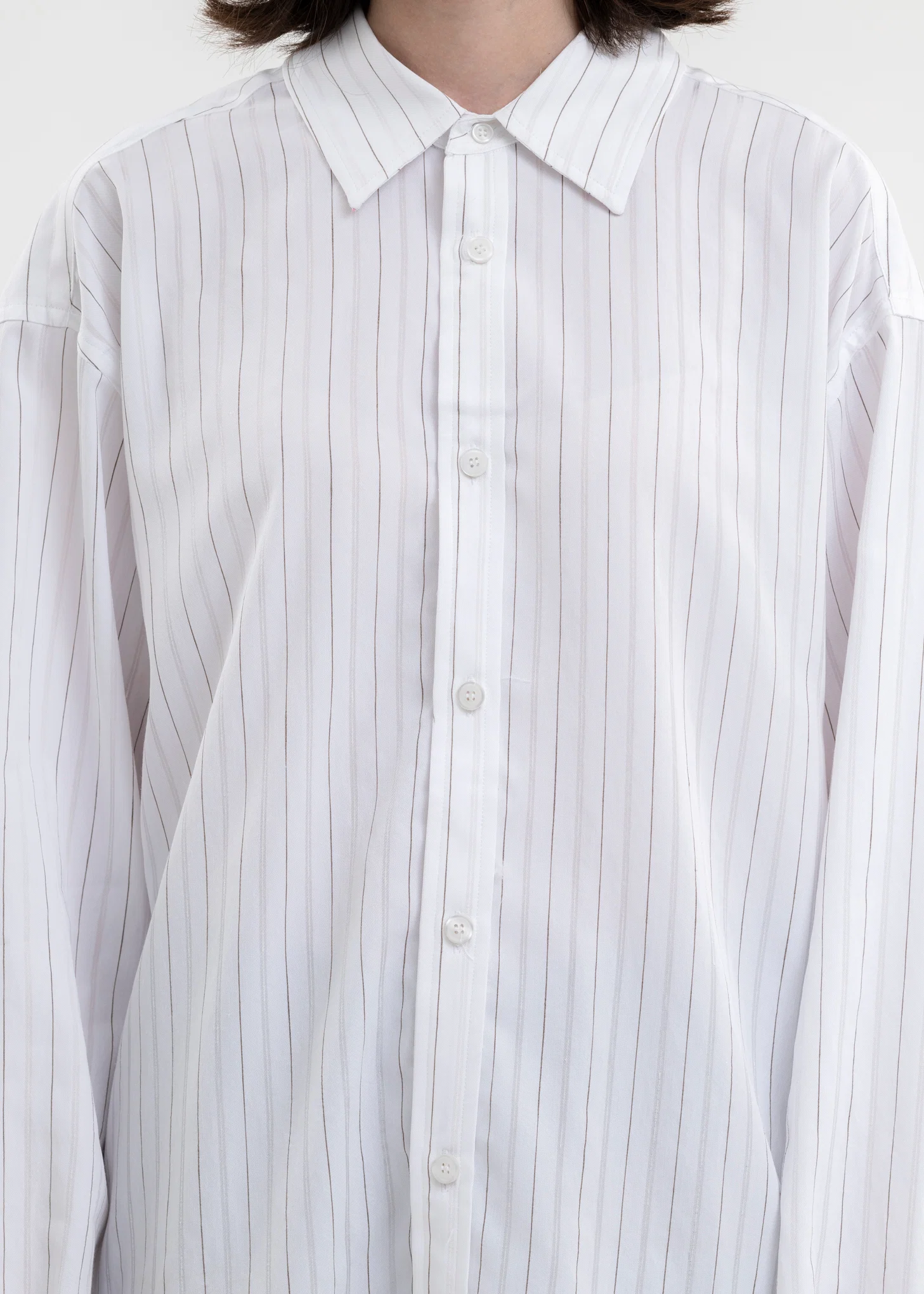 Grey And White Chunky Stripes Buttoned Shirt - Image 4