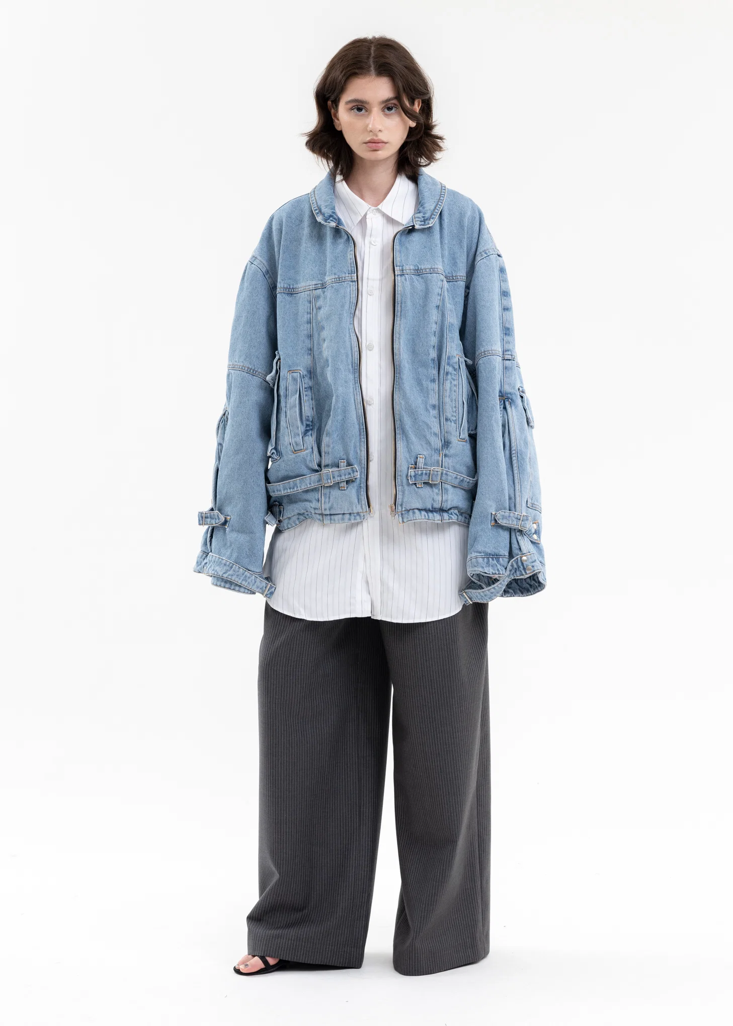 Grey And White Chunky Stripes Buttoned Shirt - Image 6