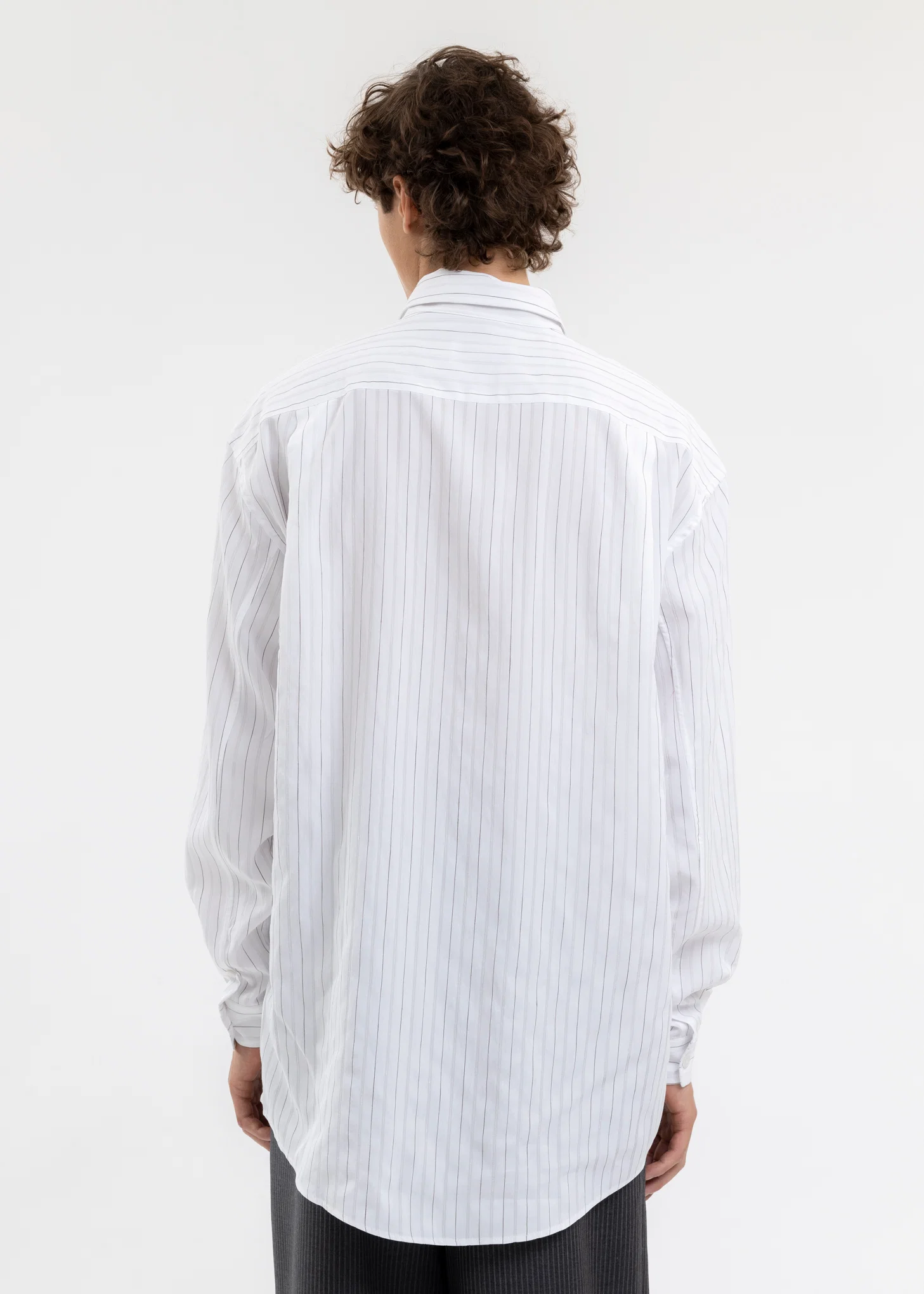 Grey And White Chunky Stripes Buttoned Shirt - Image 2