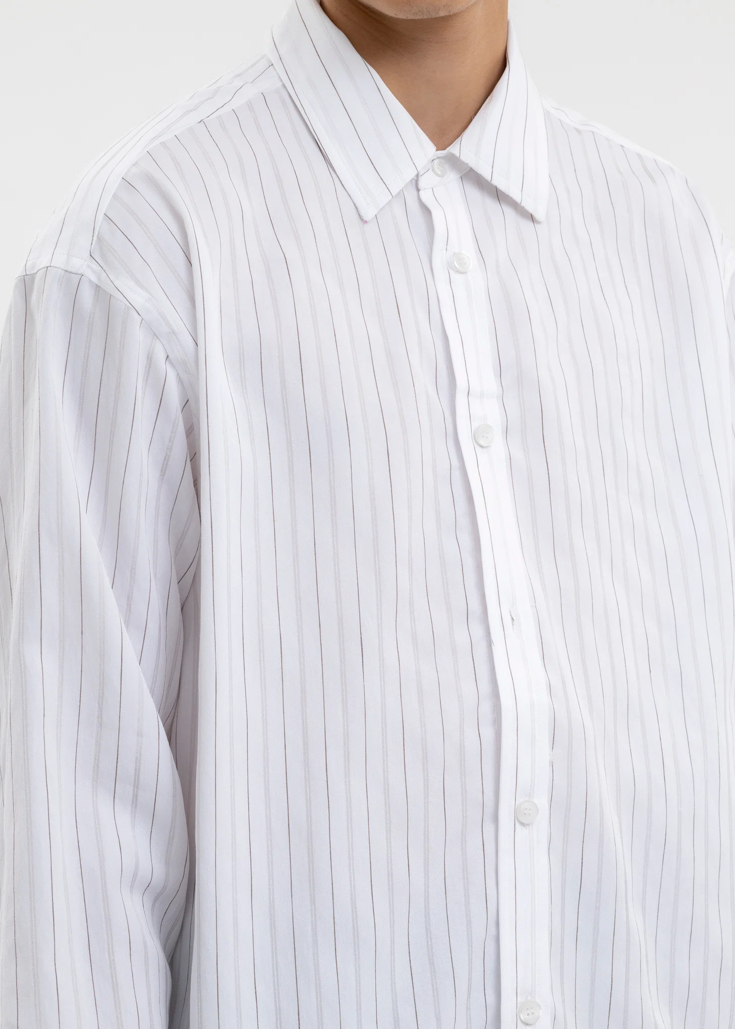 Grey And White Chunky Stripes Buttoned Shirt - Image 4