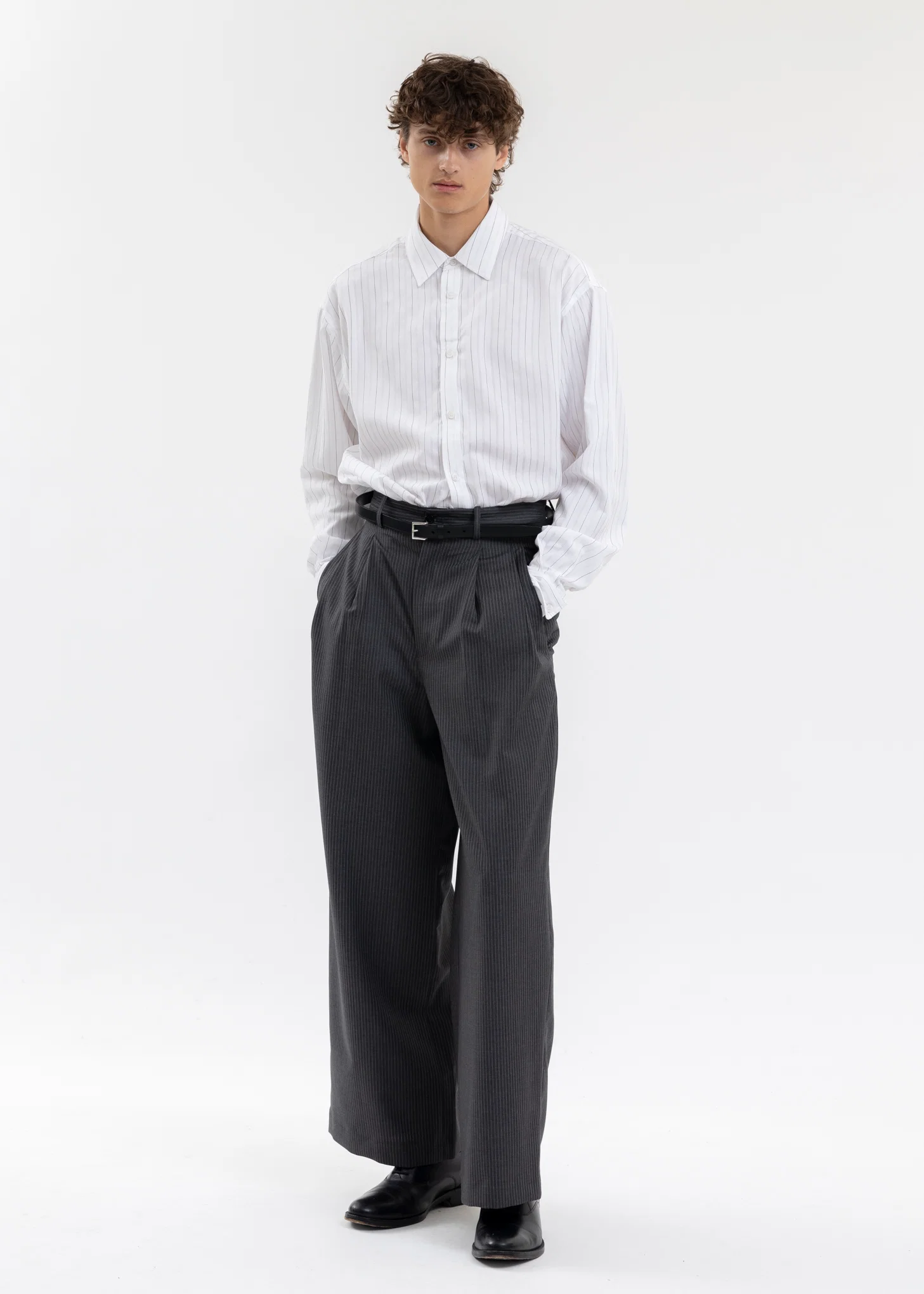 Grey And White Chunky Stripes Buttoned Shirt - Image 6