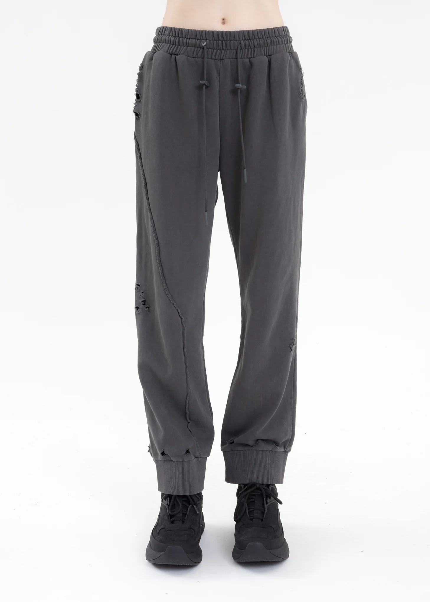 Grey Asymmetric Agitator Distressed Sweatpants