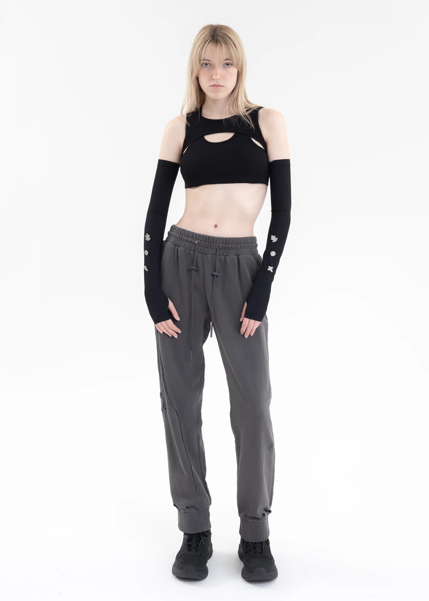 Grey Asymmetric Agitator Distressed Sweatpants - Image 2