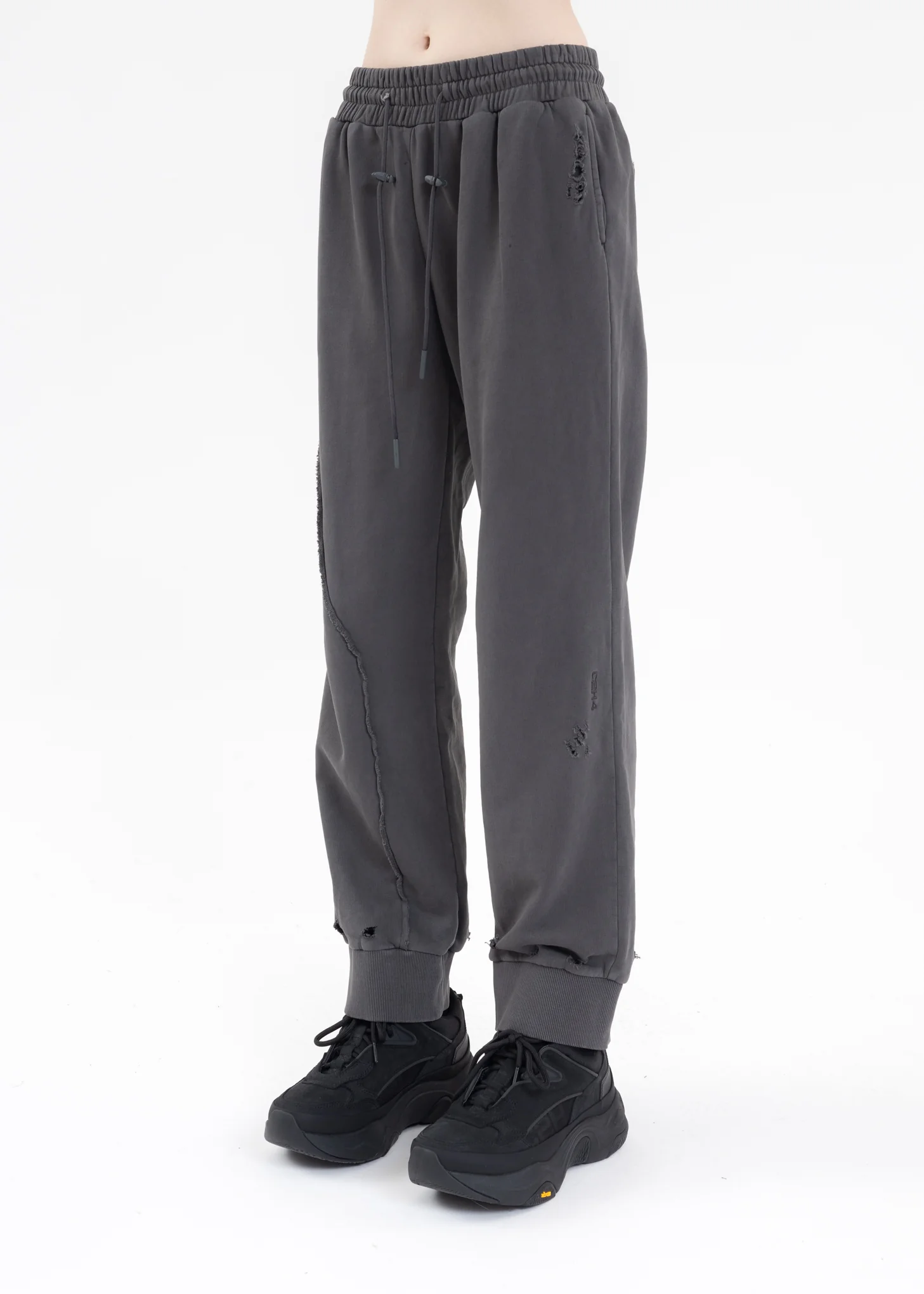 Grey Asymmetric Agitator Distressed Sweatpants - Image 3