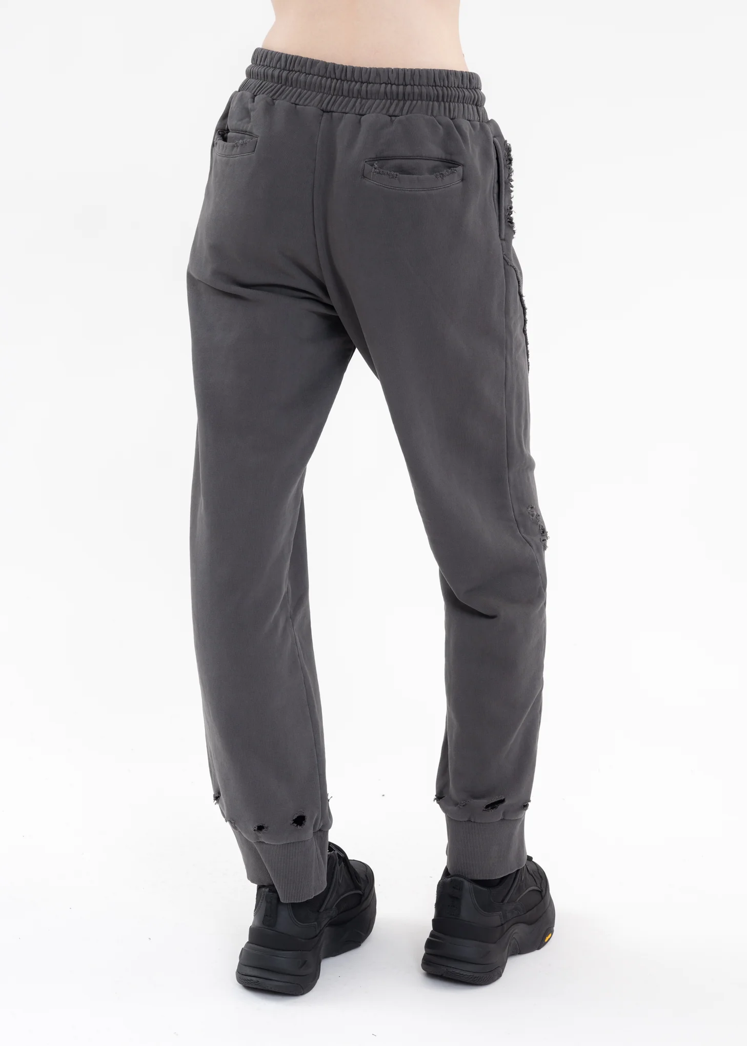 Grey Asymmetric Agitator Distressed Sweatpants - Image 4