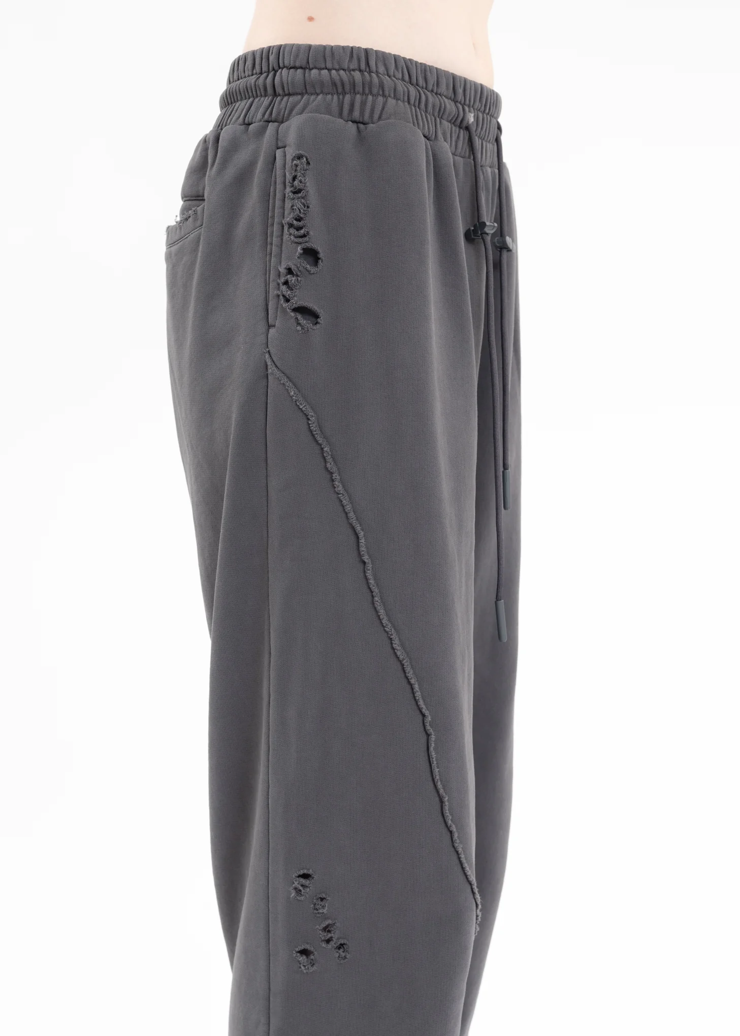 Grey Asymmetric Agitator Distressed Sweatpants - Image 5