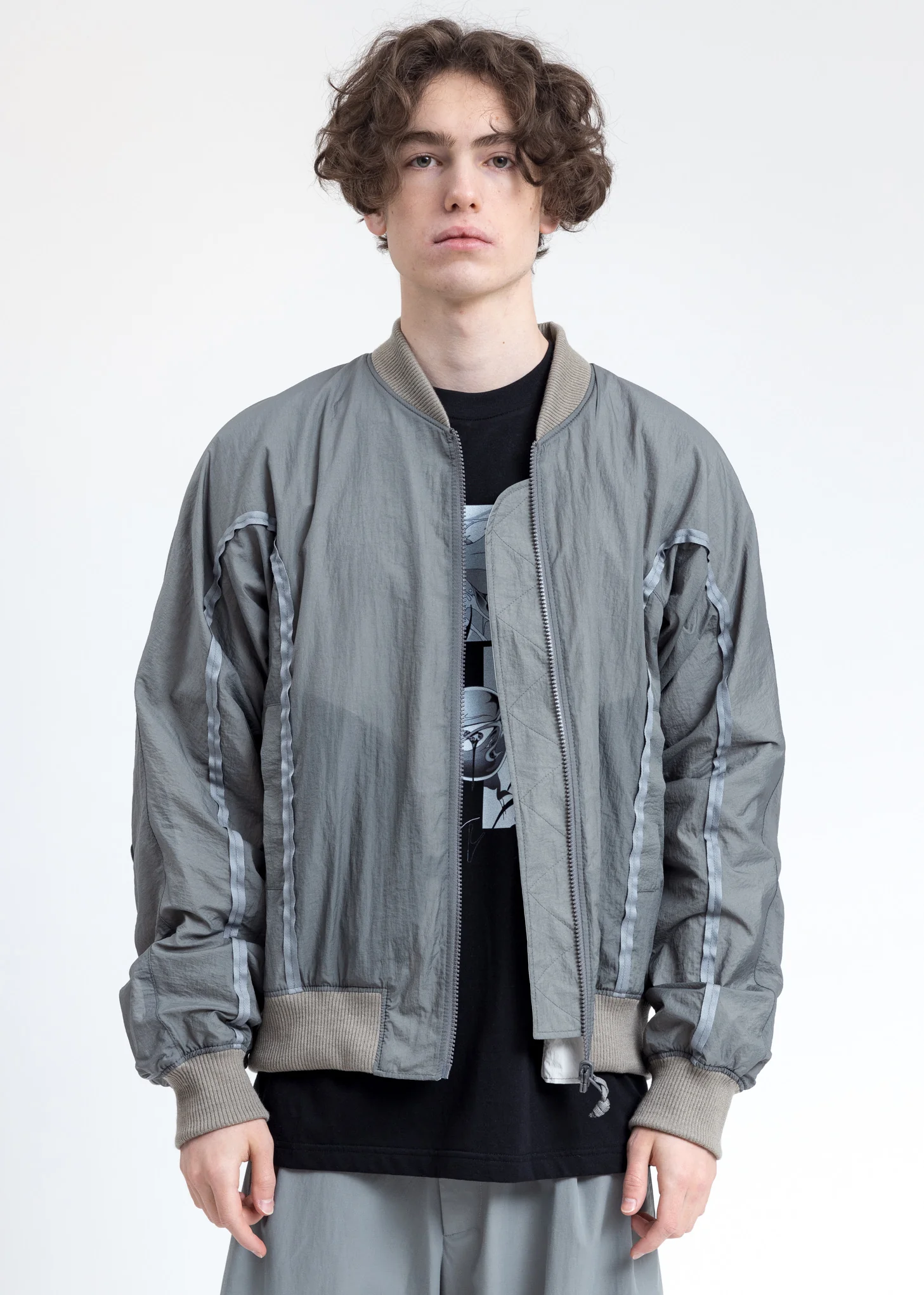 Grey Aviator Bomber Jacket - Image 3