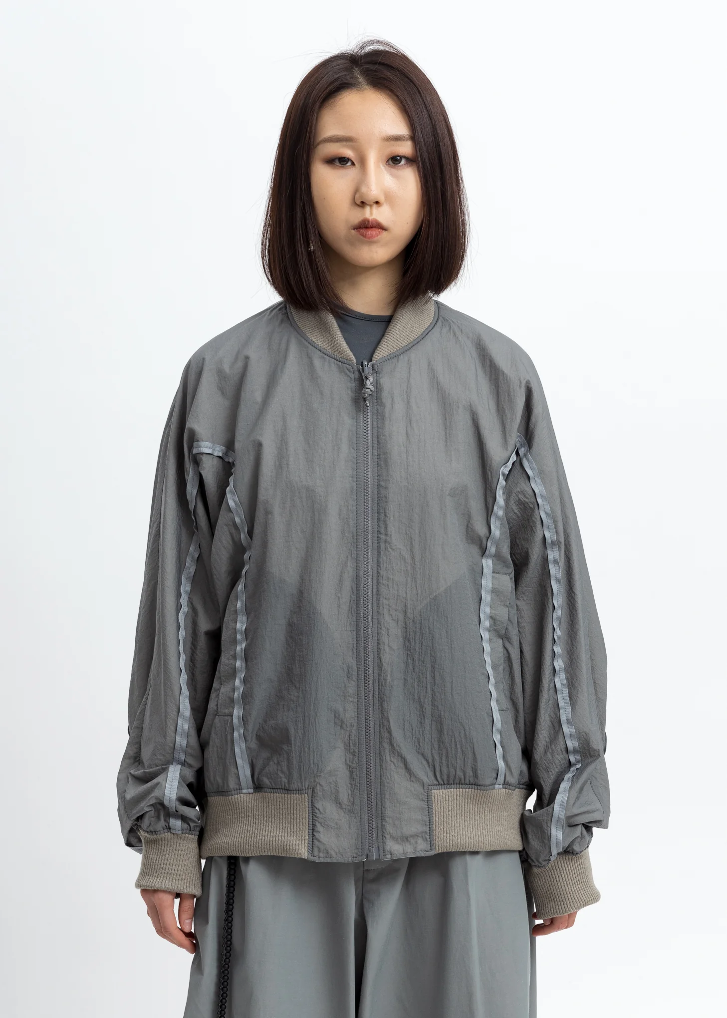 Grey Aviator Bomber Jacket - Image 3