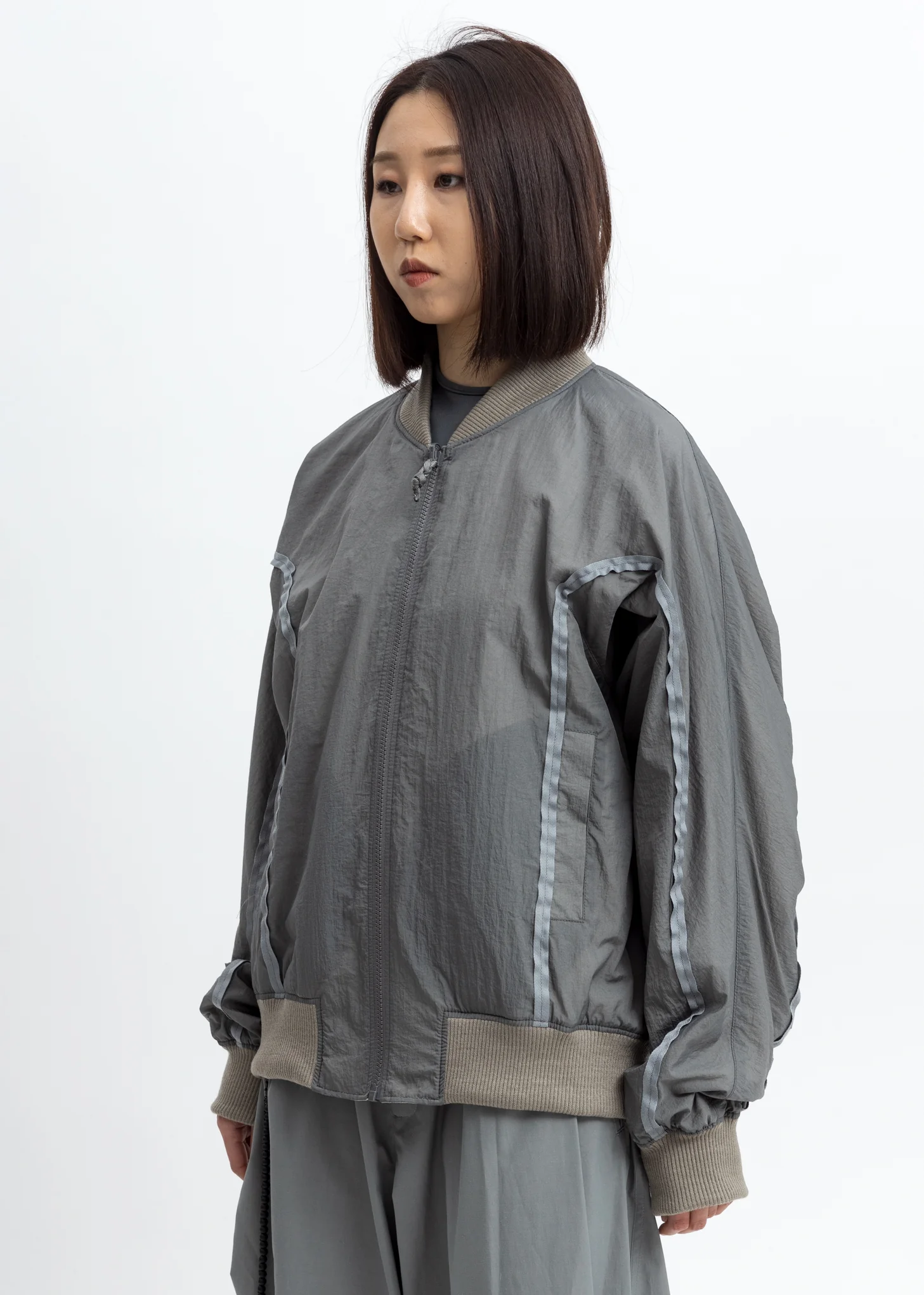 Grey Aviator Bomber Jacket - Image 4