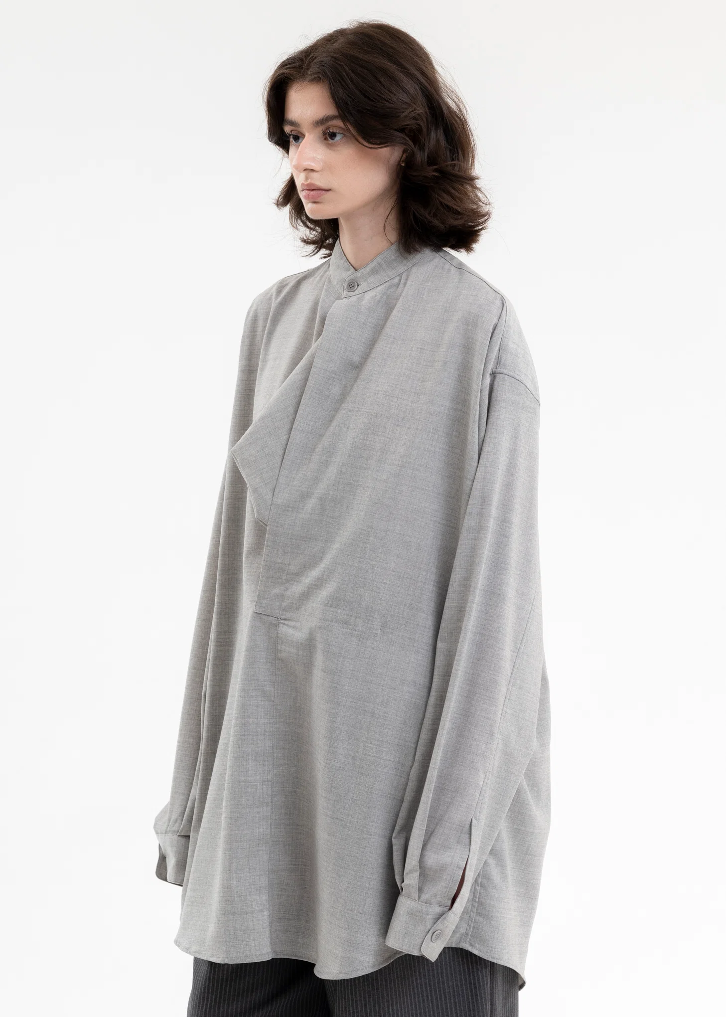 Grey Band Collar Shirt - Image 2