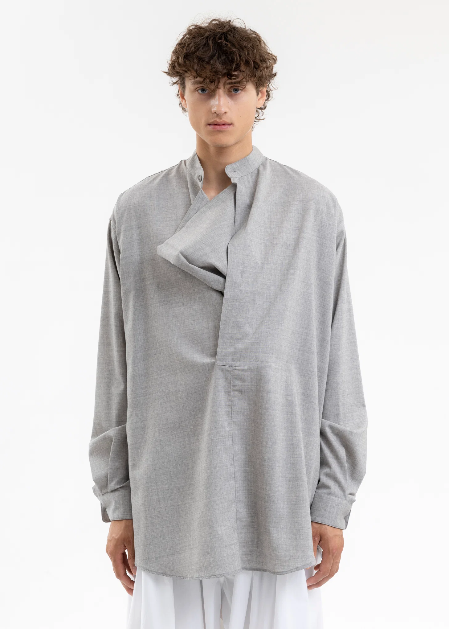 Grey Band Collar Shirt