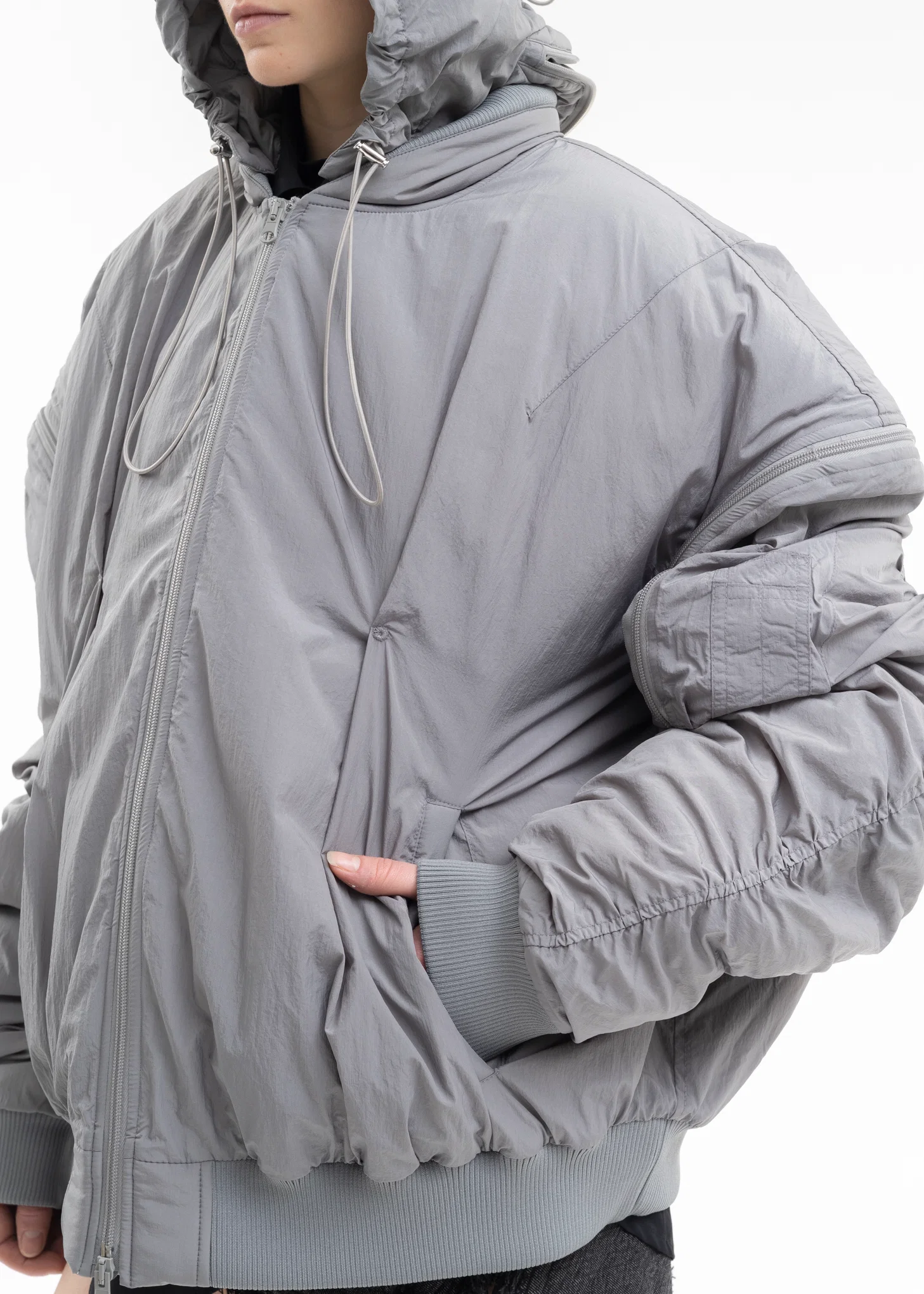 GREY BOMBER EYELET EMBROIDERY FRONT - Image 5