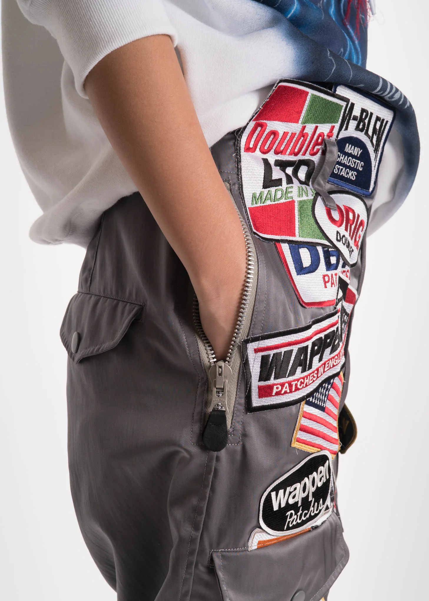 Grey Chaos Patches Nylon Pant - Image 2