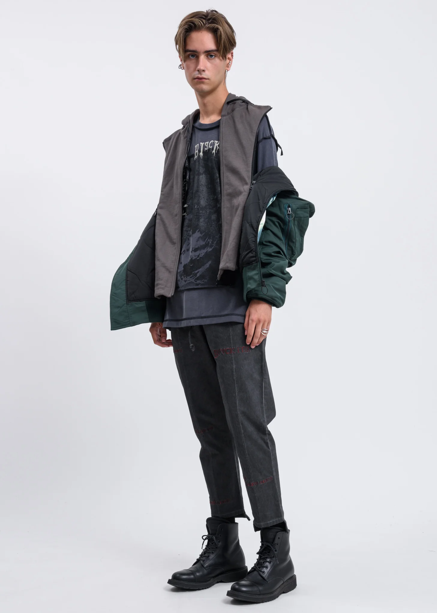 Grey Contrast Stitch T-Shirt - Image 6