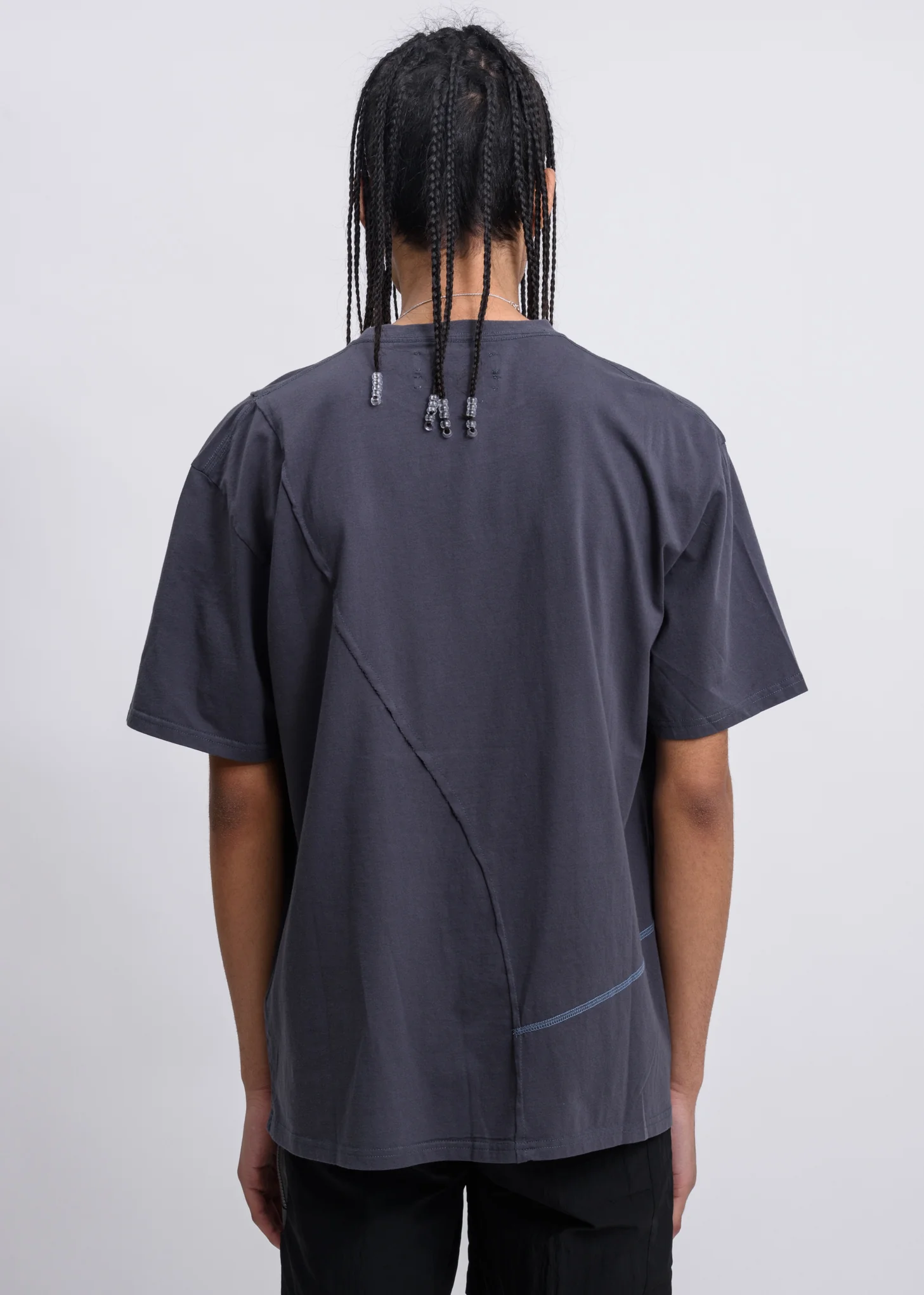 Grey Crooked Panelled T-Shirt - Image 2