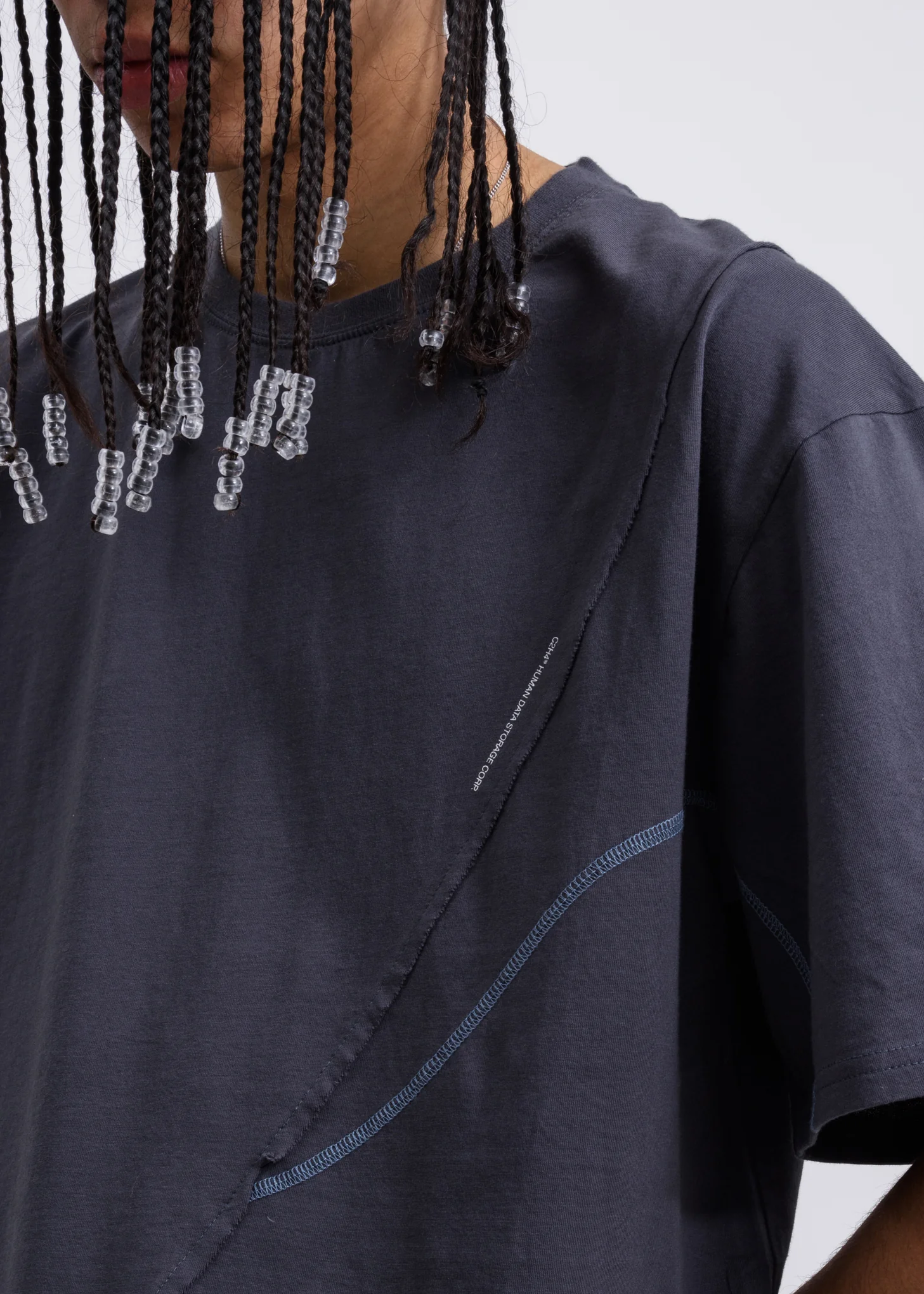 Grey Crooked Panelled T-Shirt - Image 3