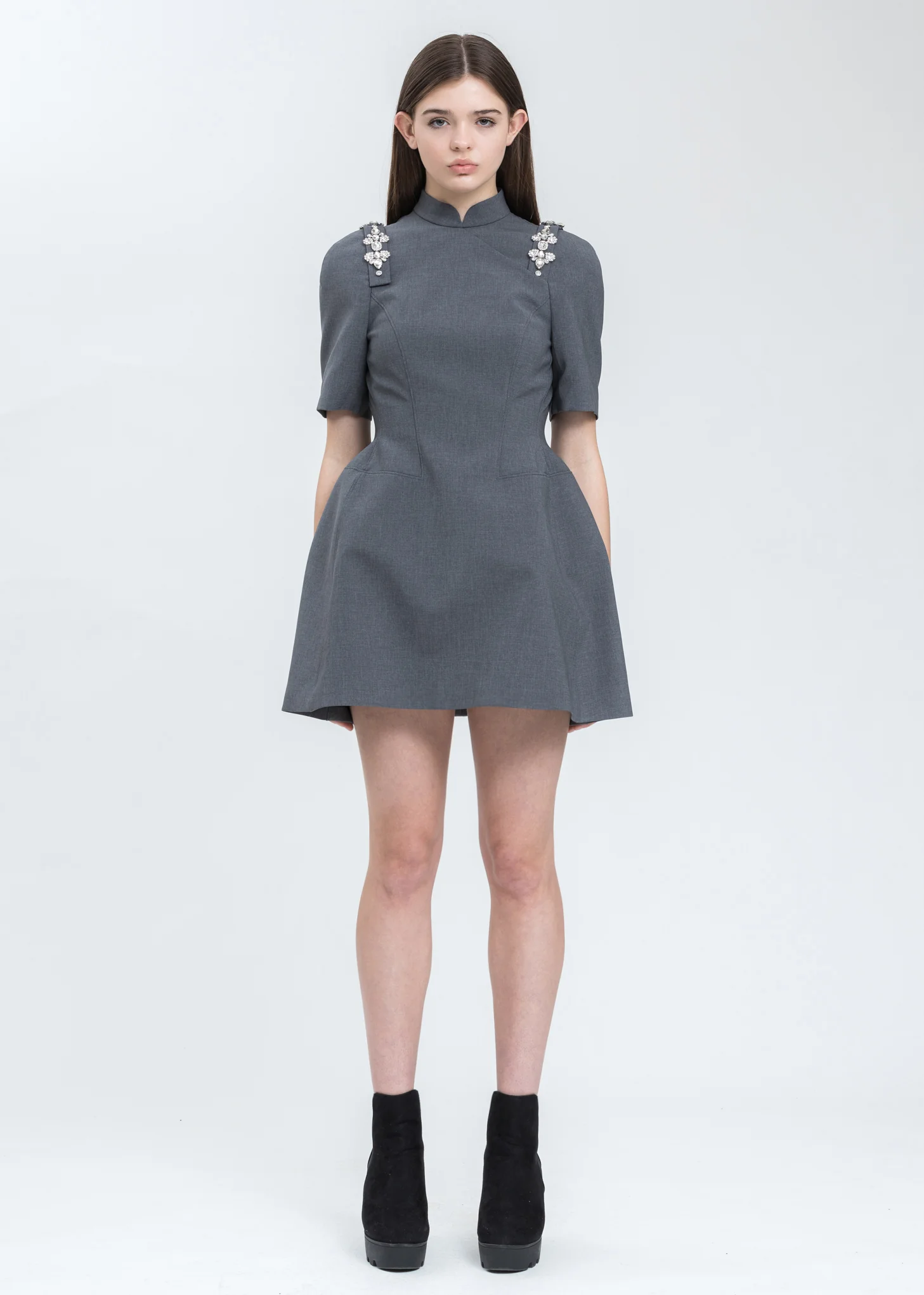 Grey Crystal Qipao Dress