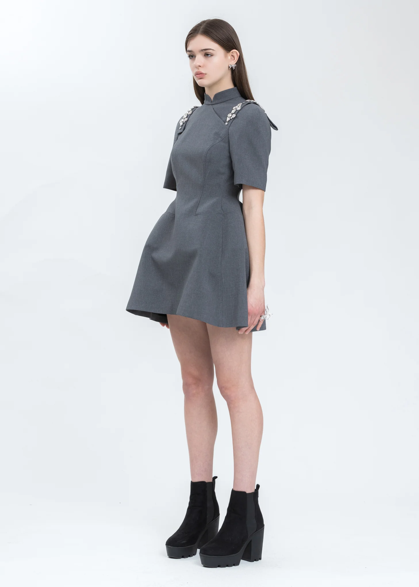 Grey Crystal Qipao Dress - Image 5