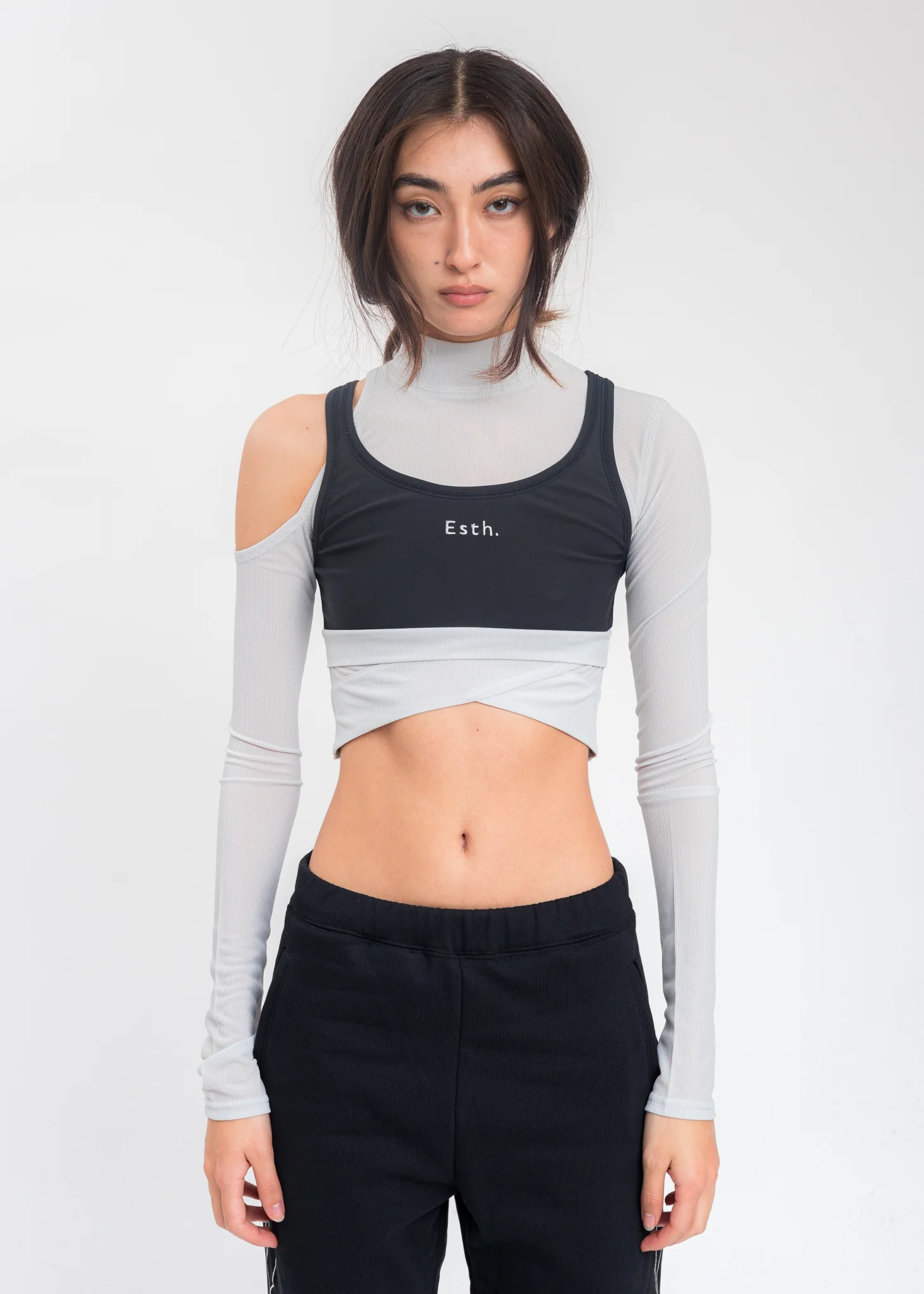 Grey Cut Out Layered Cropped Top