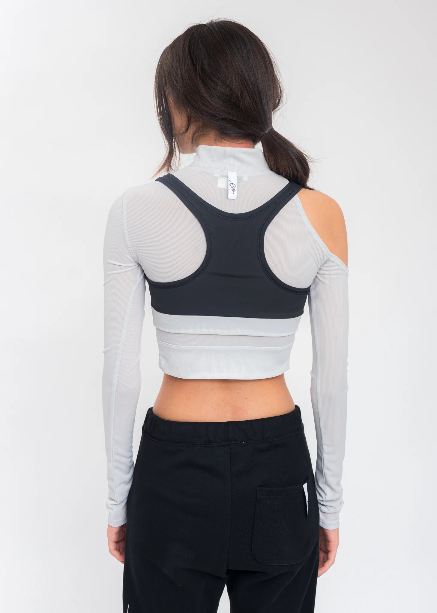 Grey Cut Out Layered Cropped Top - Image 2