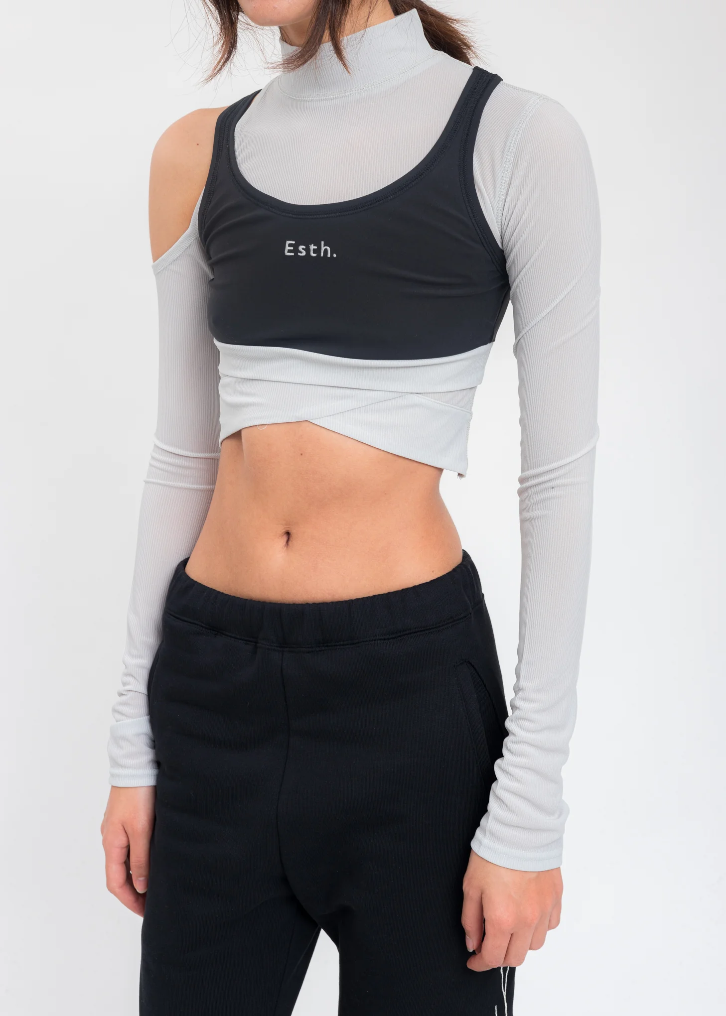 Grey Cut Out Layered Cropped Top - Image 3