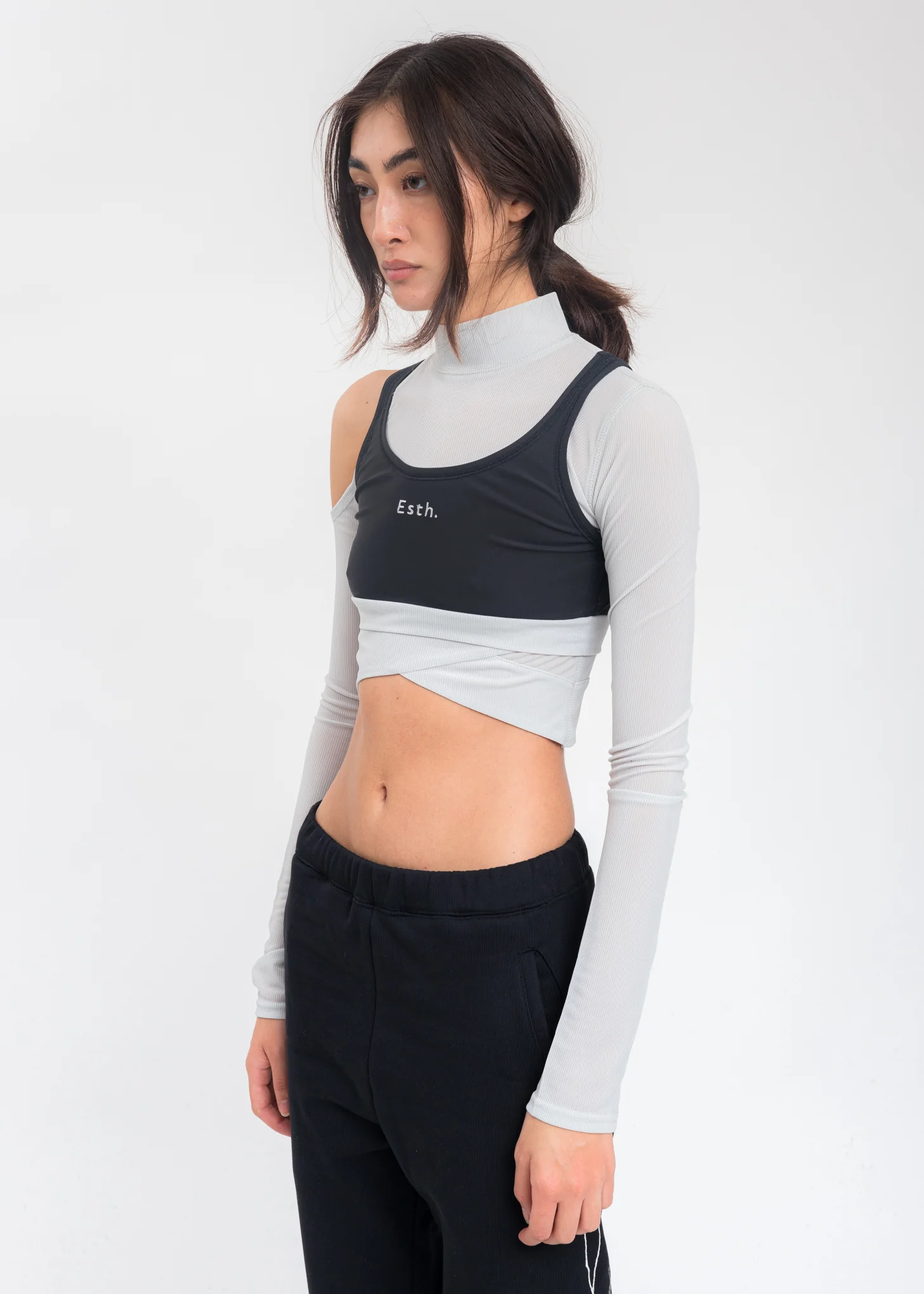 Grey Cut Out Layered Cropped Top - Image 4