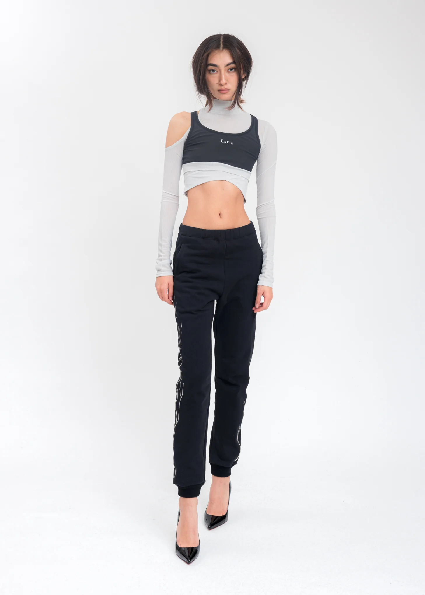 Grey Cut Out Layered Cropped Top - Image 5