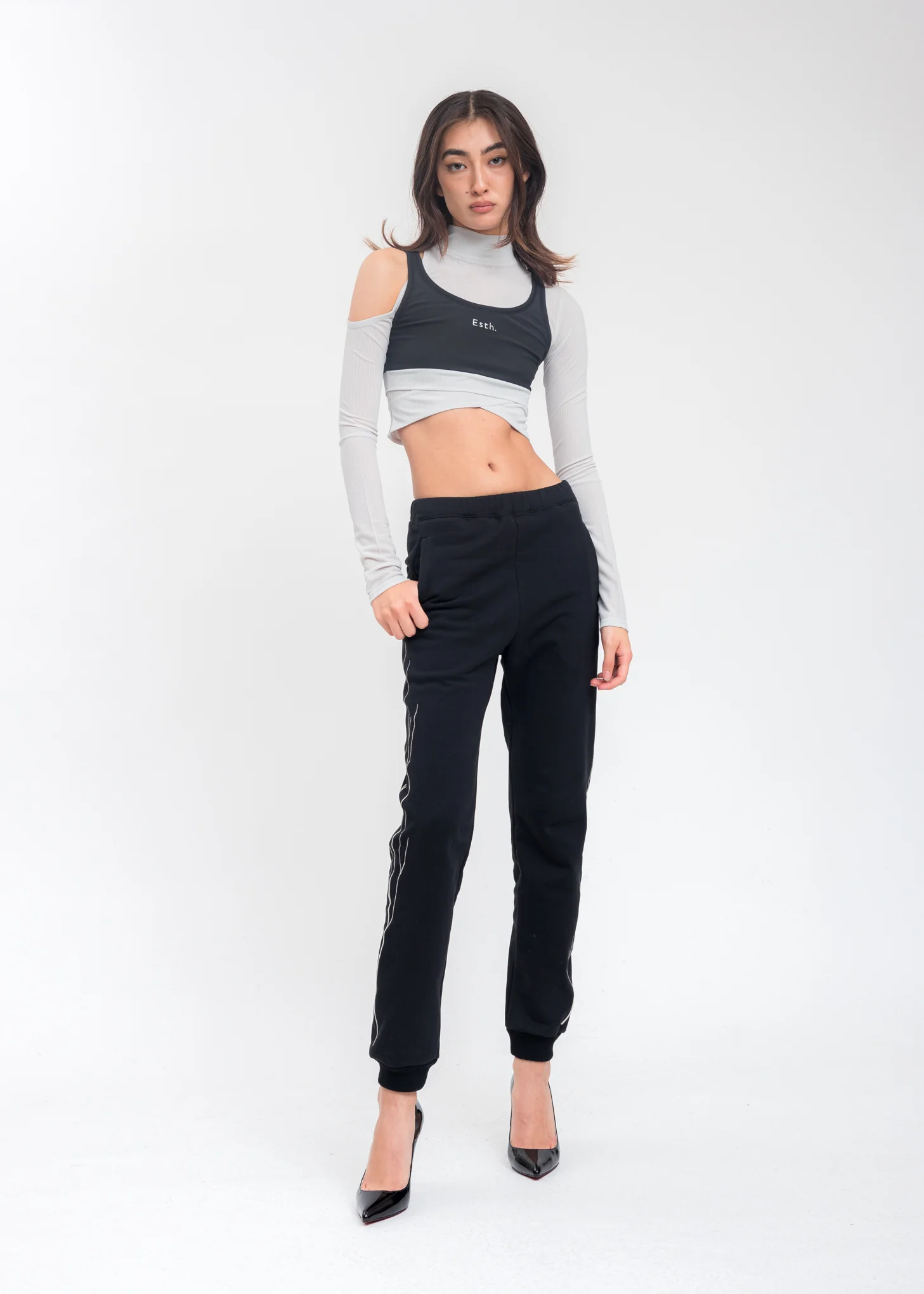 Grey Cut Out Layered Cropped Top - Image 6