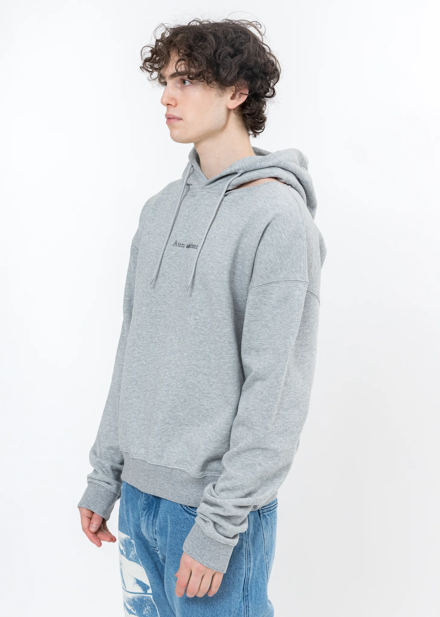 Grey Rhinestone Logo Cut Out Hoodie - Image 3