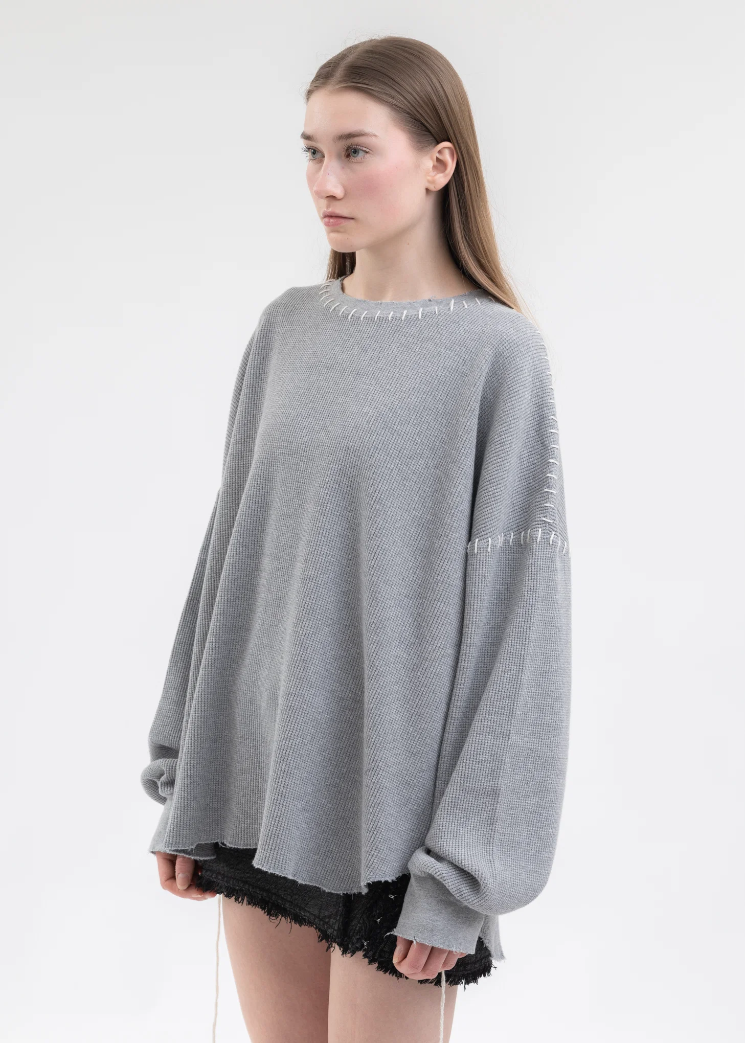 Grey DAMAGE WAFFLE CUT LONG SLEEVES - Image 3