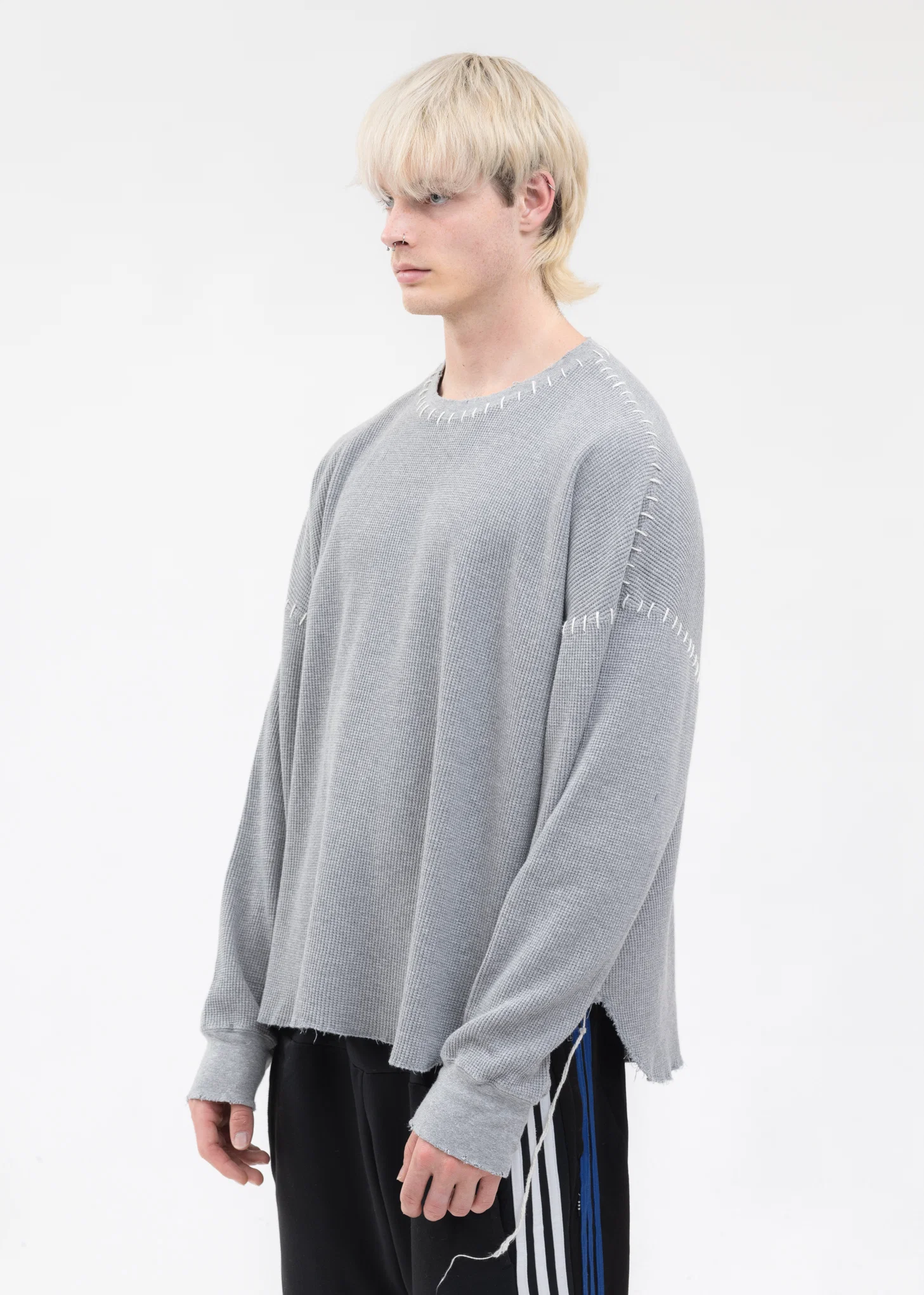 Grey DAMAGE WAFFLE CUT LONG SLEEVES - Image 5