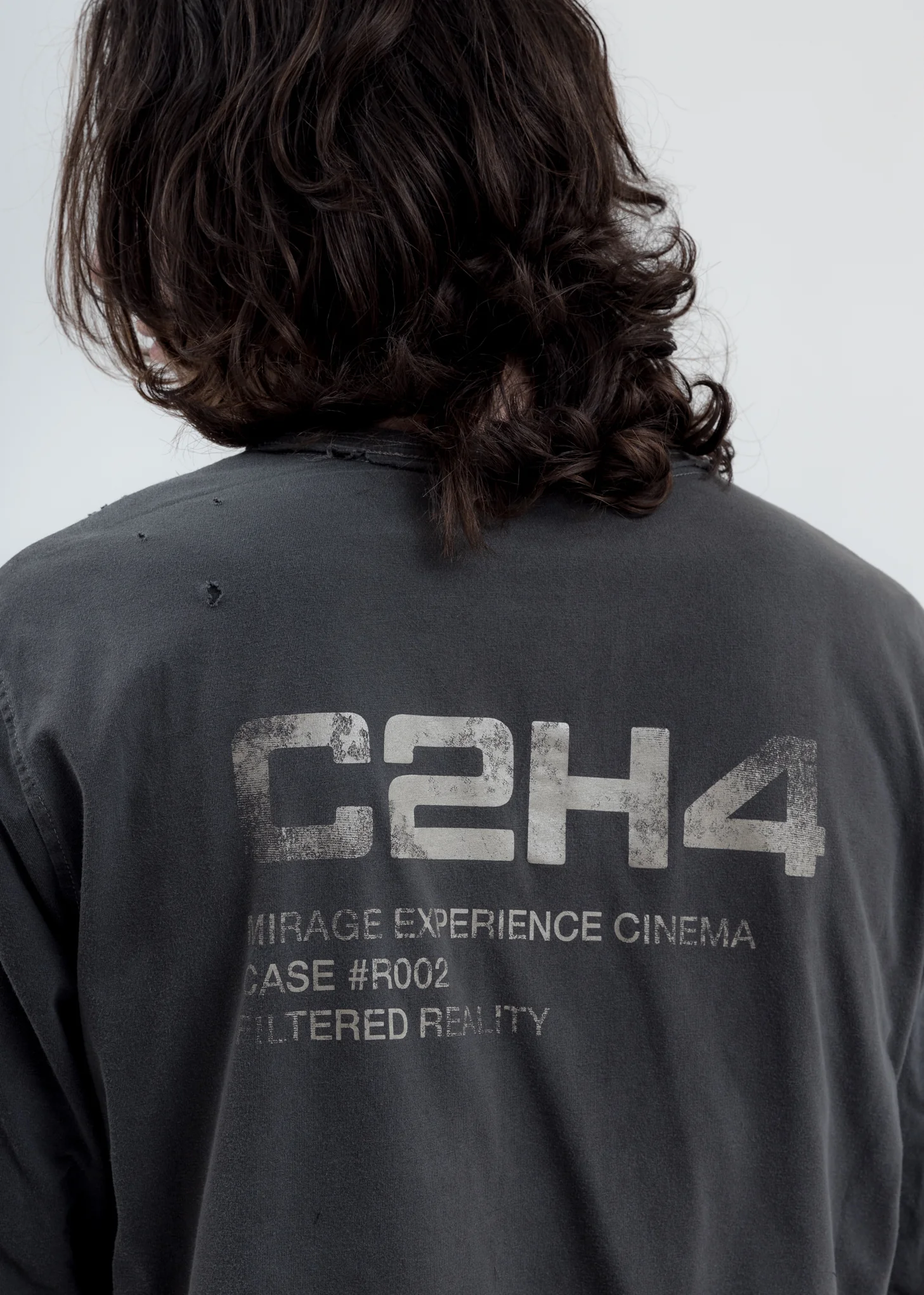Grey Distressed Double Layer Logo Long Sleeves T-Shirt - Image 2
