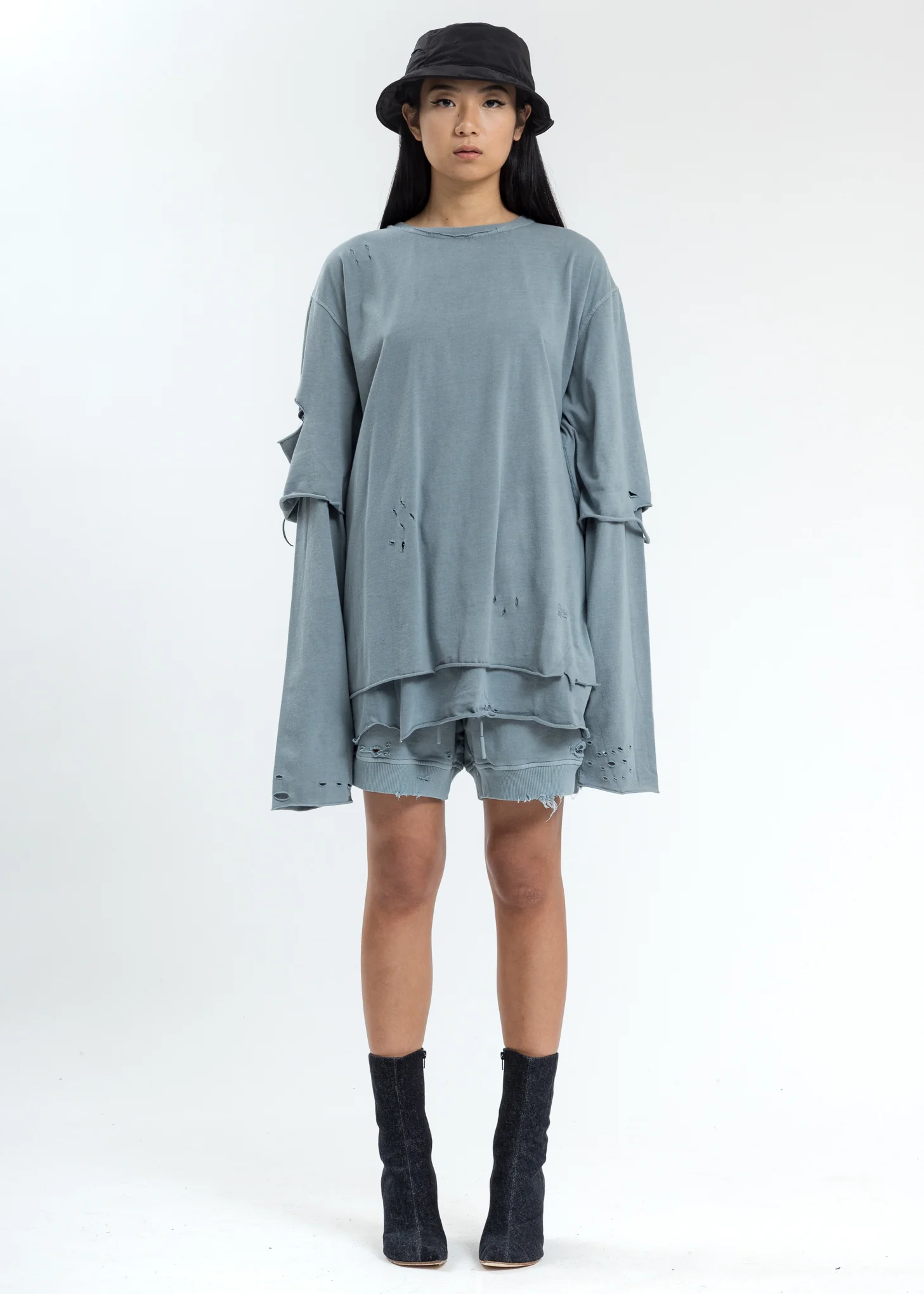 Grey Distressed Double Layer Long Sleeves - Image 6