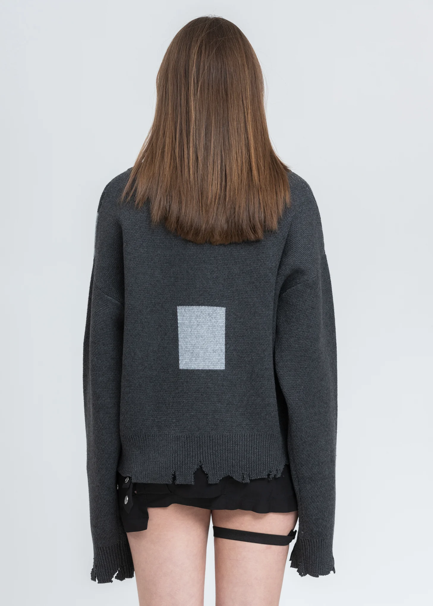 Grey Distressed Geometry Knit Layered Sweater - Image 4