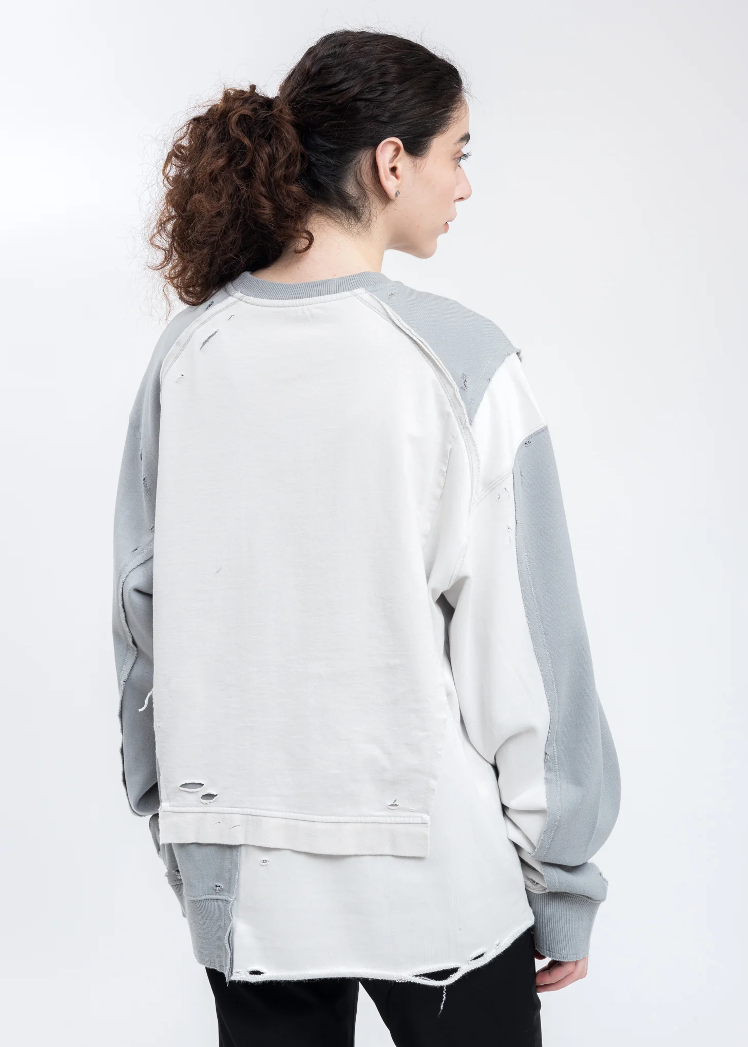 Grey Distressed Panelled Vagrant Crewneck - Image 2
