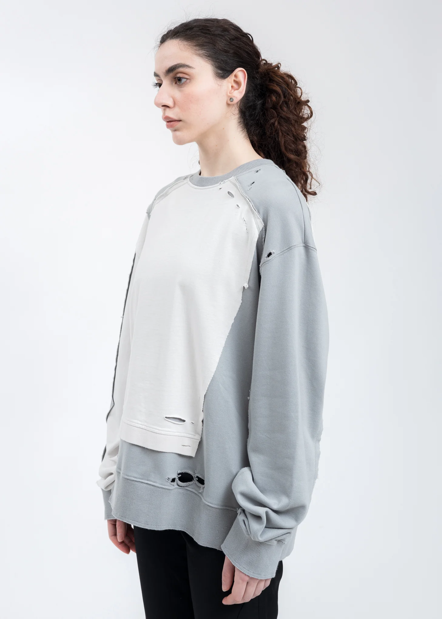 Grey Distressed Panelled Vagrant Crewneck - Image 3