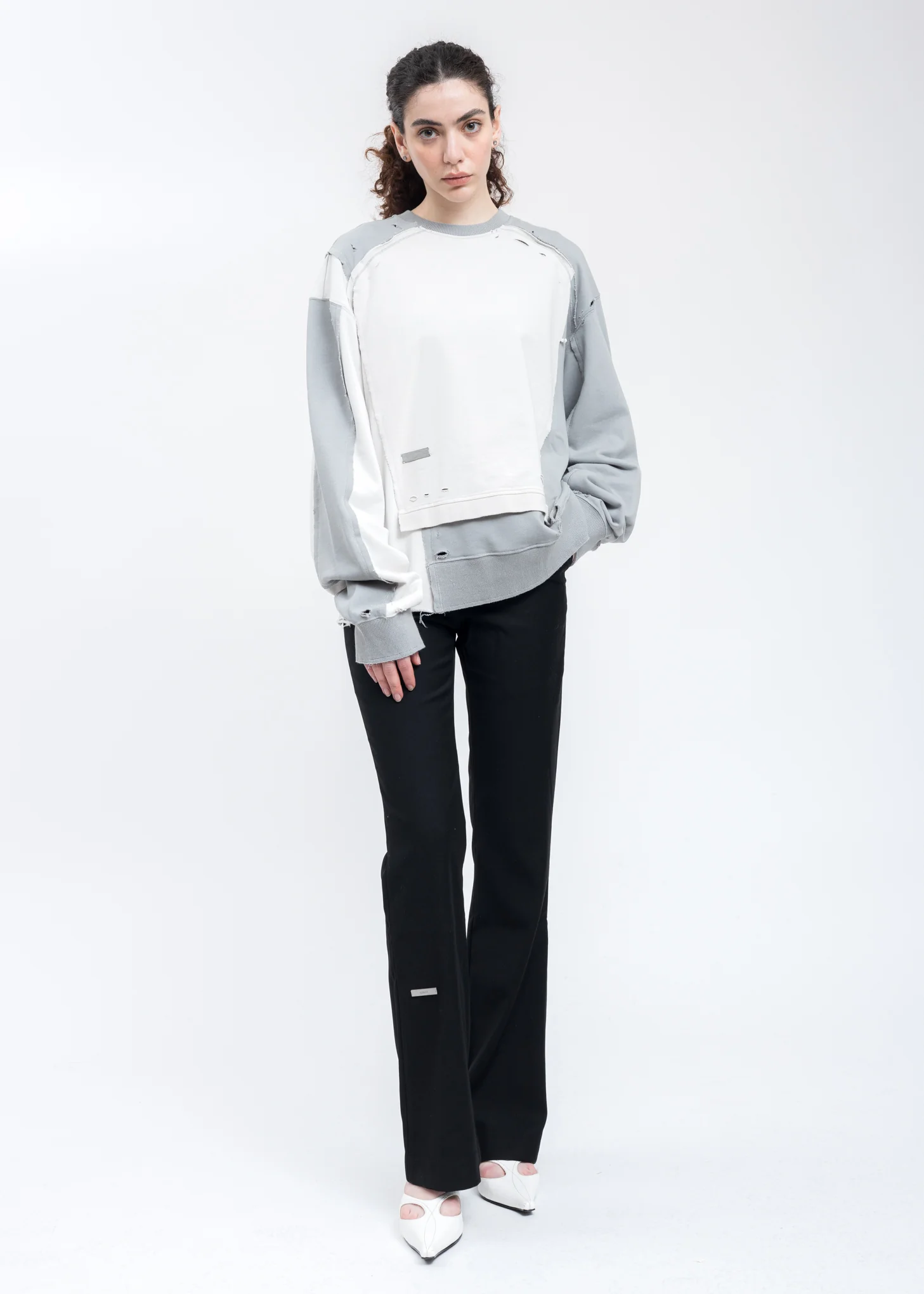 Grey Distressed Panelled Vagrant Crewneck - Image 5