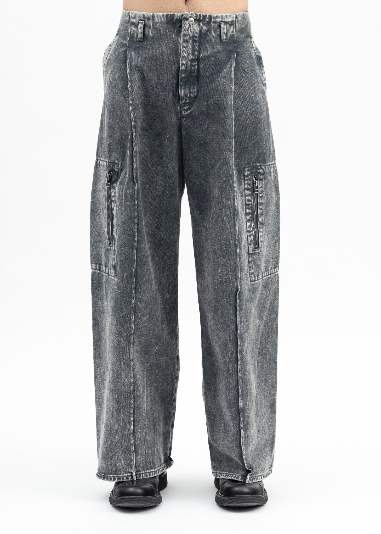 GREY DYED DENIM OCTET 2D CARGO TROUSERS