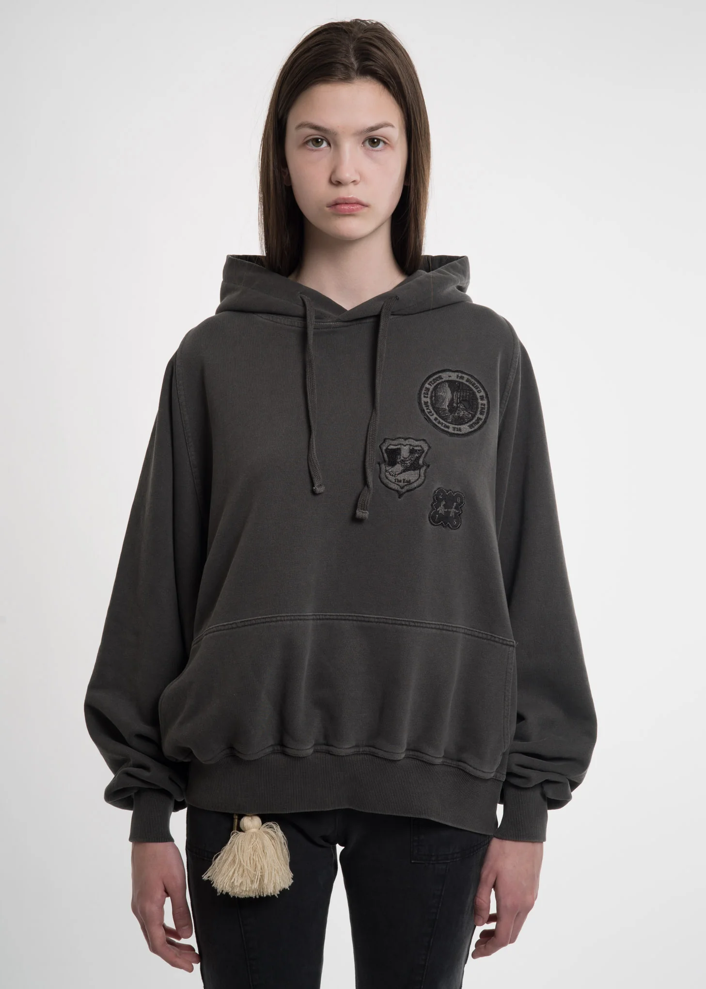 Grey Embroidered Hoodie