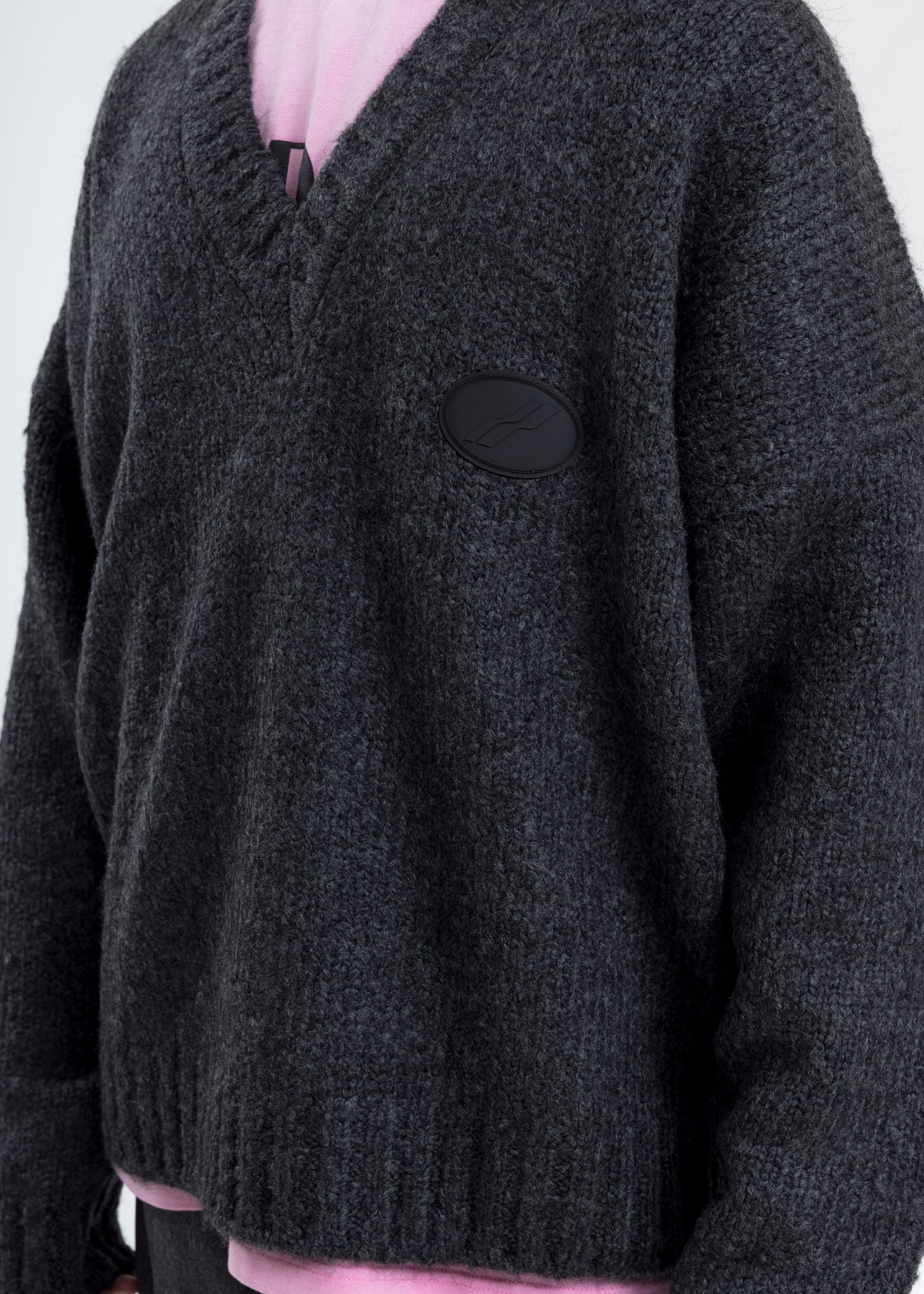 Grey Embroidered Logo Oversized Knit Sweater - Image 2